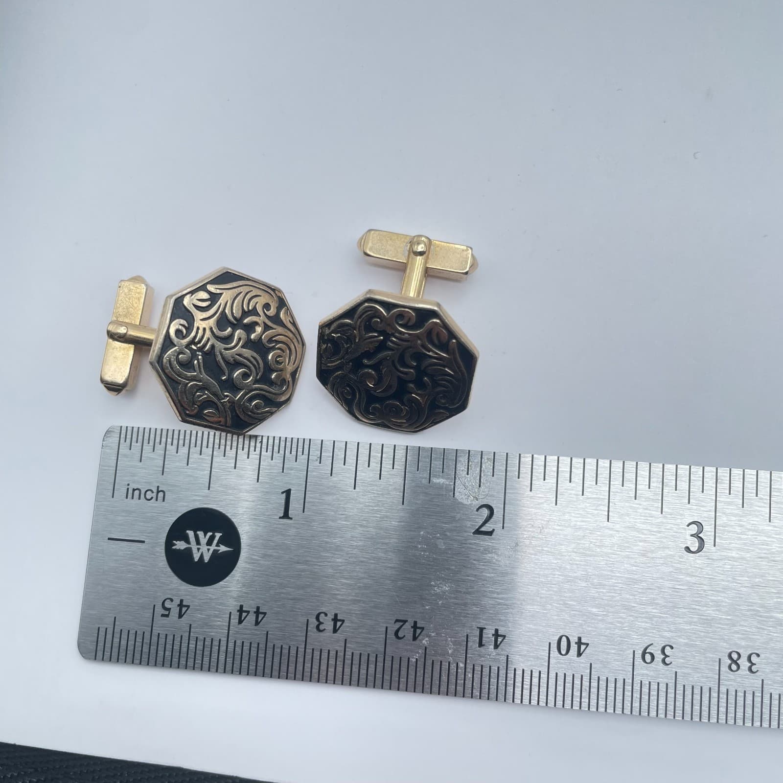 Vintage 90s Swank Cufflinks Gold Tone Black Enamel Filigree Octagon Men’s - Thumbnail 8