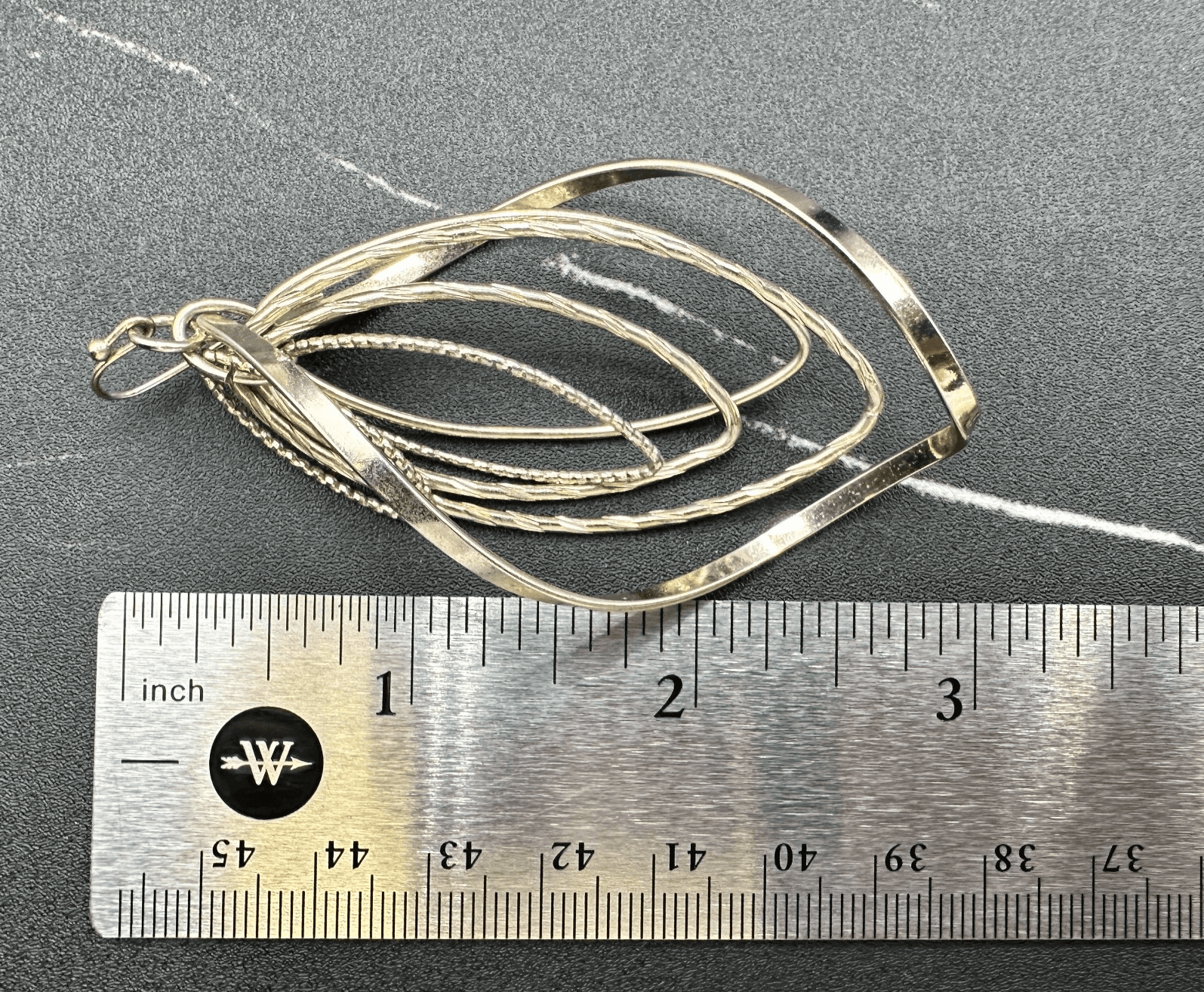 Vintage Silver Tone Dangle Earrings Multi-Loop Leaf Modern Fashion Long Hook - Thumbnail 2