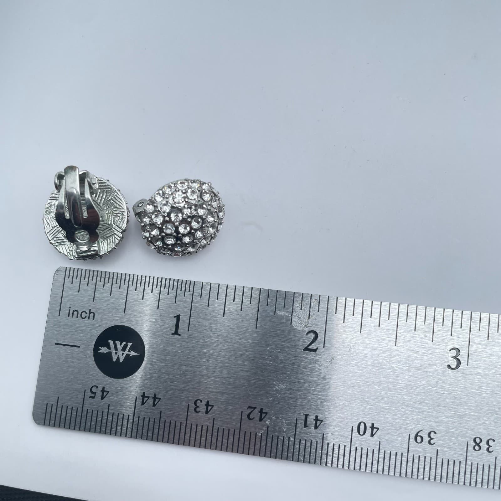 Vintage Y2K Silver Tone Clear Rhinestone Dome Earrings Statement Women's Jewelry - Thumbnail 10