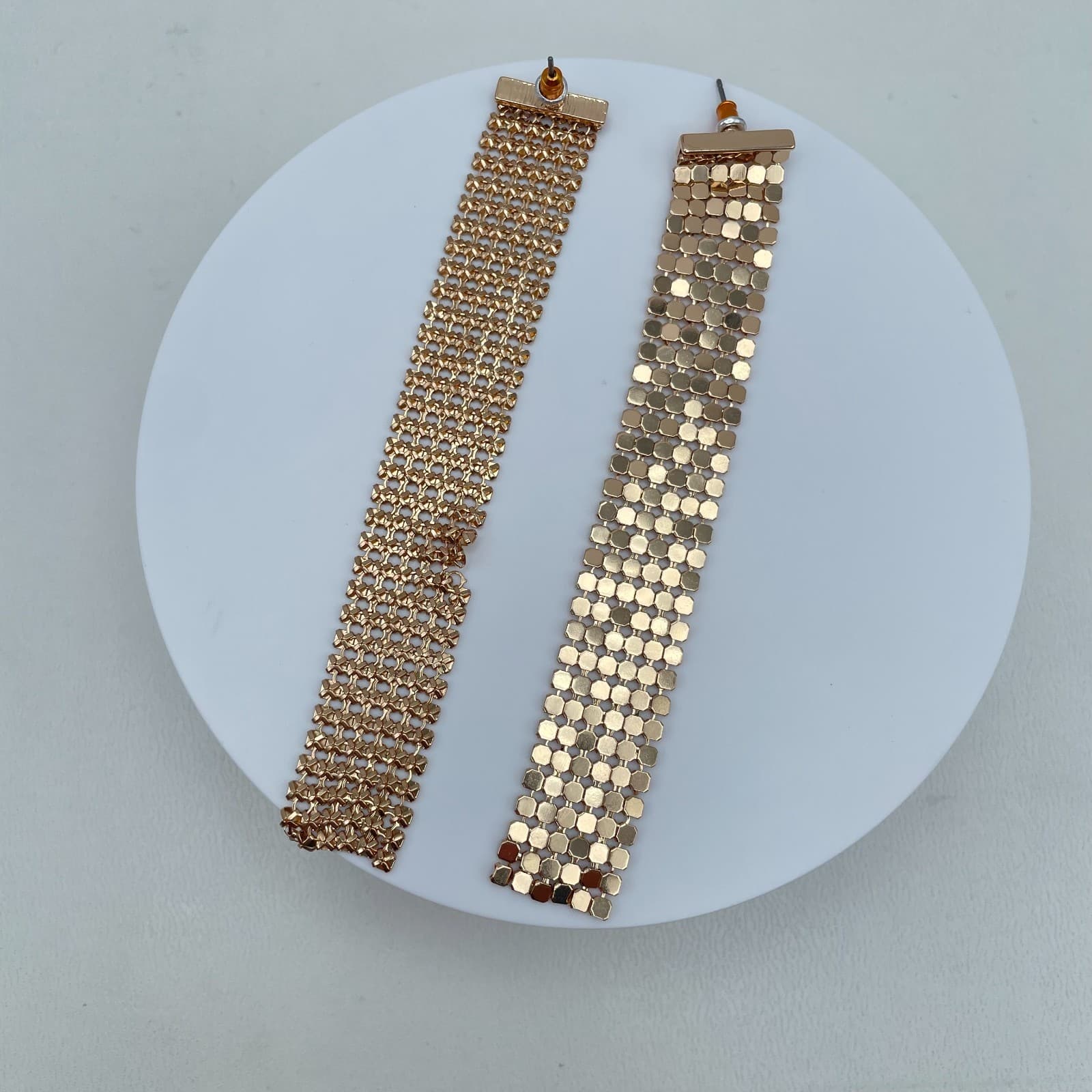 Vintage Y2K Mesh Gold Tone Dangle Stud Earrings Statement Women's Jewelry - Thumbnail 2