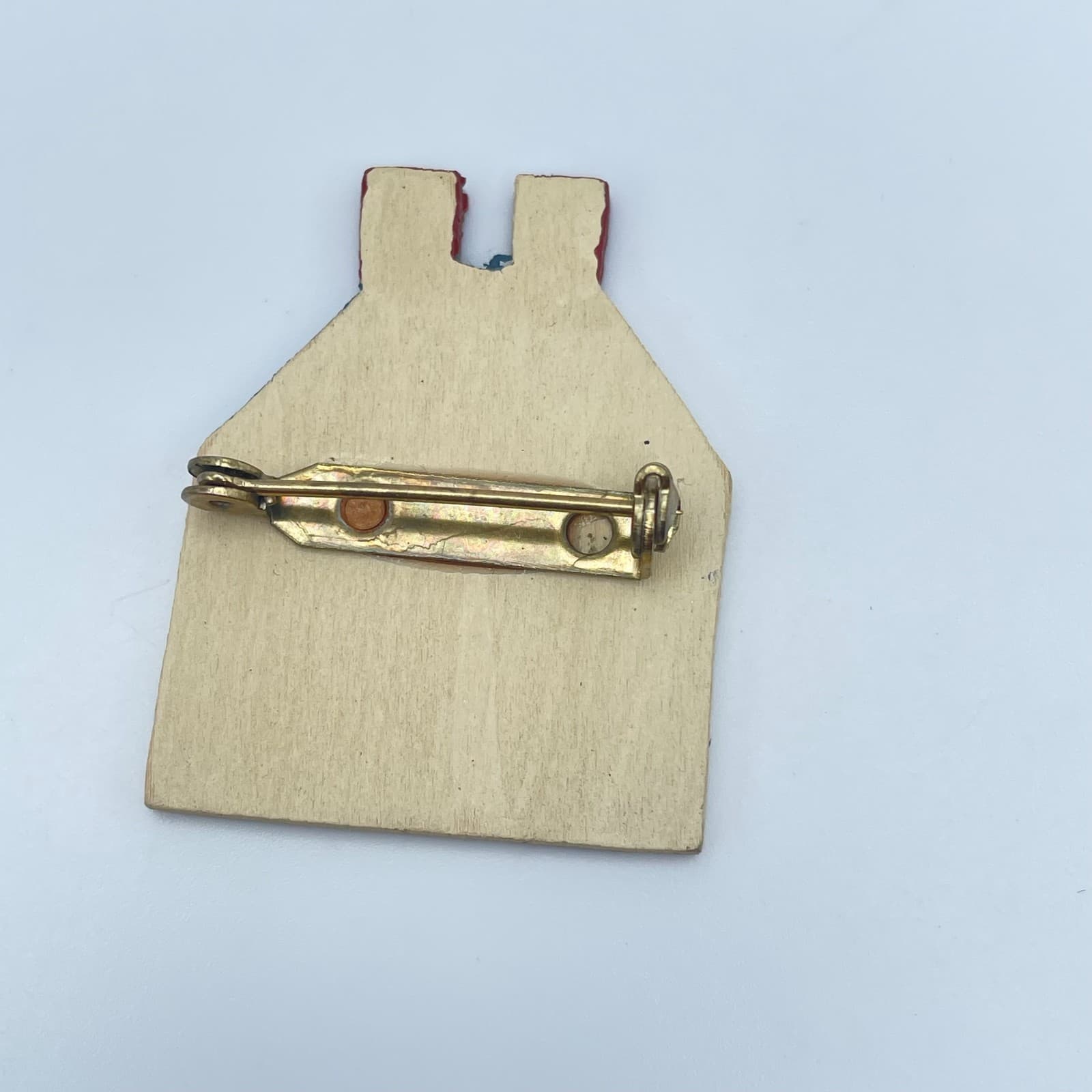 Vintage 90s Hand Painted Wooden House Brooch Pin Art Women's Classic Jewelry - Thumbnail 6
