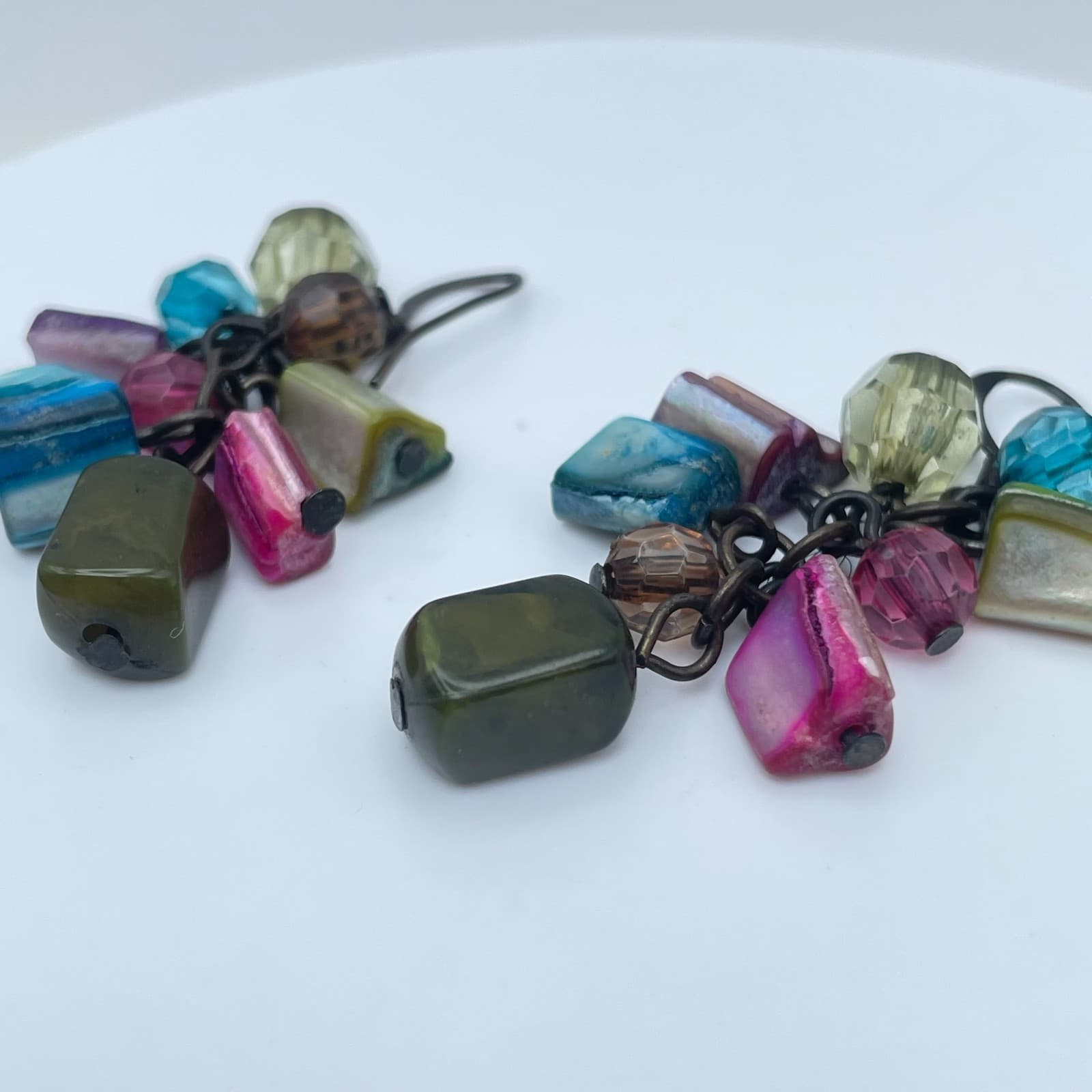 Vintage Y2K Beaded Dangle Earrings Boho Bronze Tone Women's Classic Jewelry - Thumbnail 3