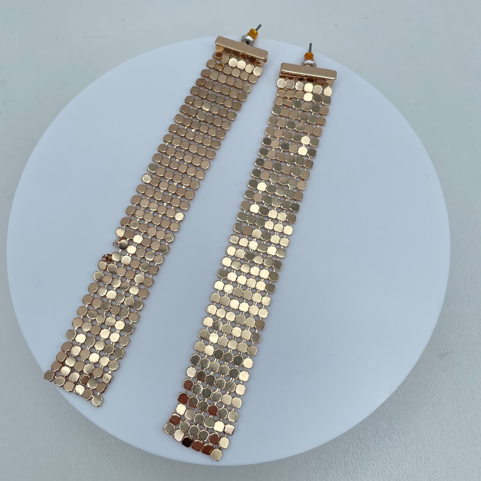 Vintage Y2K Mesh Gold Tone Dangle Stud Earrings Statement Women's Jewelry - Image 1