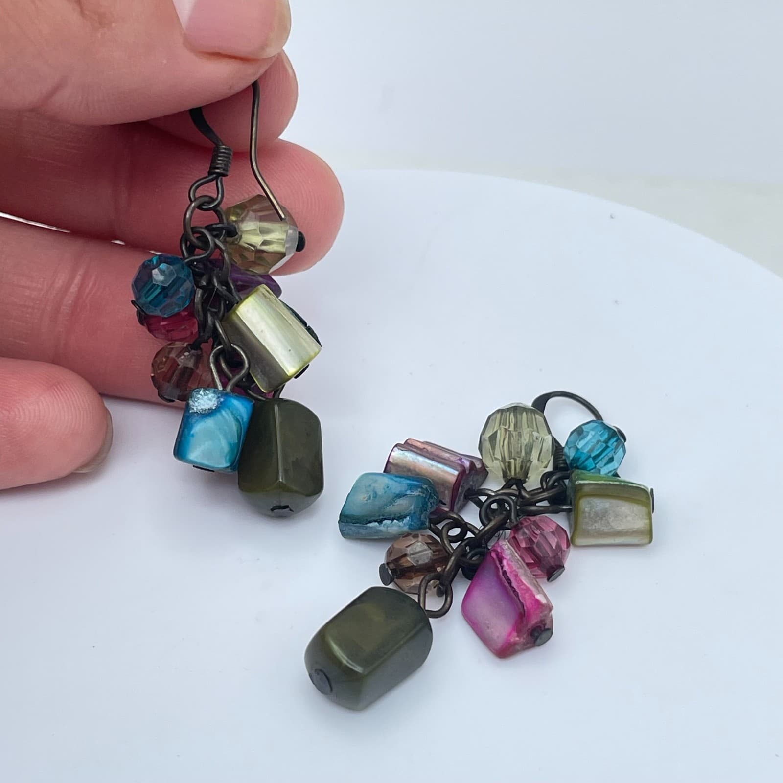 Vintage Y2K Beaded Dangle Earrings Boho Bronze Tone Women's Classic Jewelry - Thumbnail 7