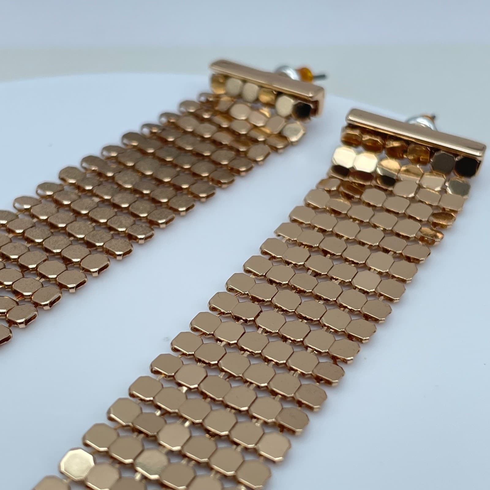 Vintage Y2K Mesh Gold Tone Dangle Stud Earrings Statement Women's Jewelry - Thumbnail 5