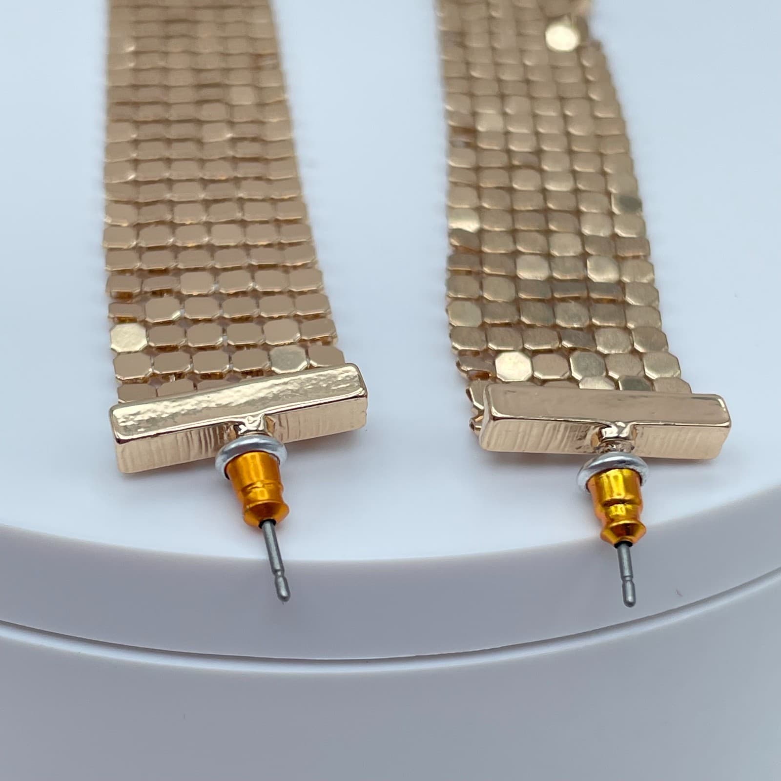 Vintage Y2K Mesh Gold Tone Dangle Stud Earrings Statement Women's Jewelry - Thumbnail 8