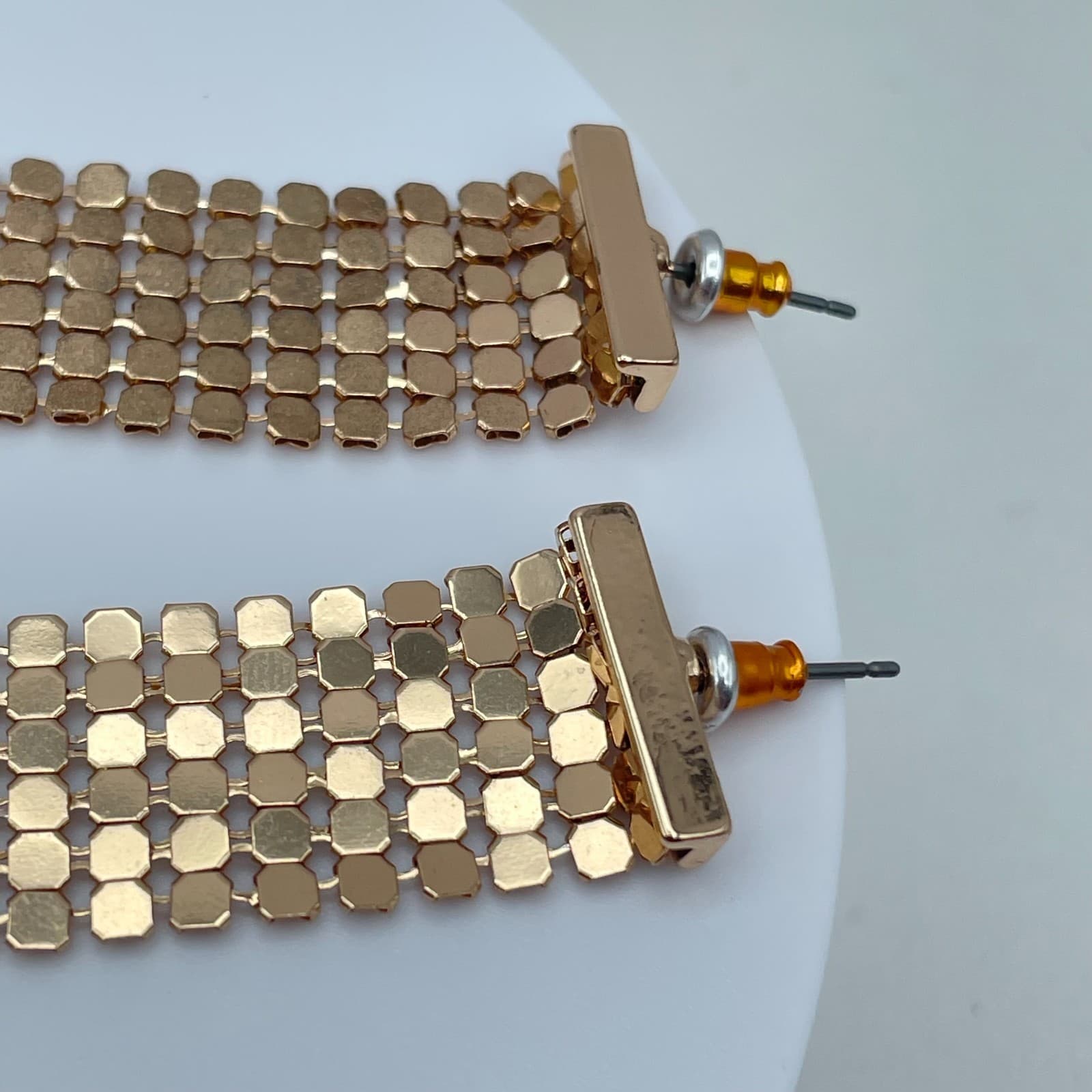 Vintage Y2K Mesh Gold Tone Dangle Stud Earrings Statement Women's Jewelry - Thumbnail 6