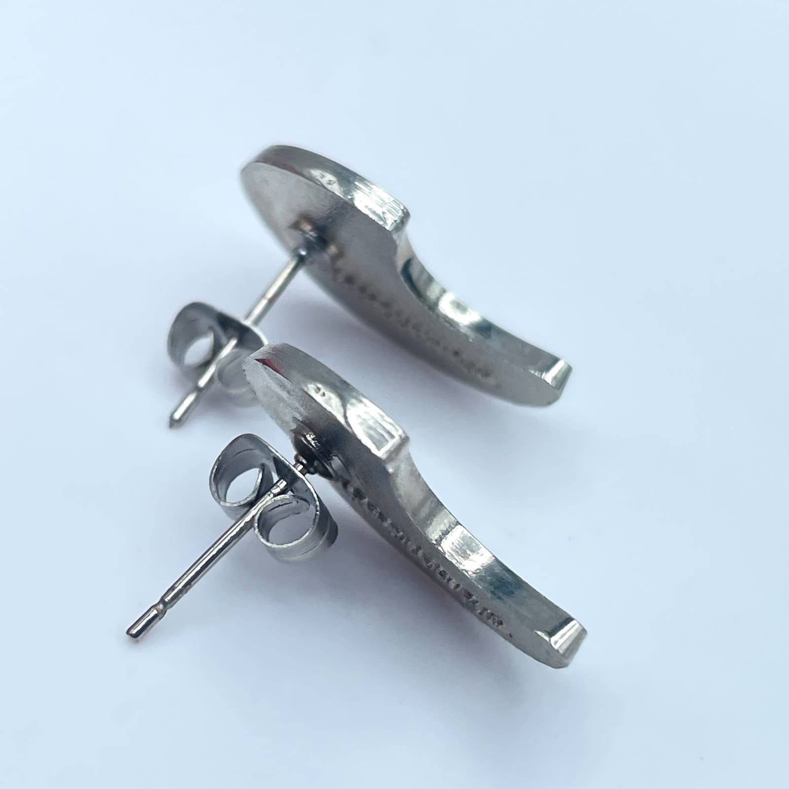 Vintage 90s Soul Eater Moon Silver-Tone Studs Earrings Women's Classic Jewelry - Thumbnail 6