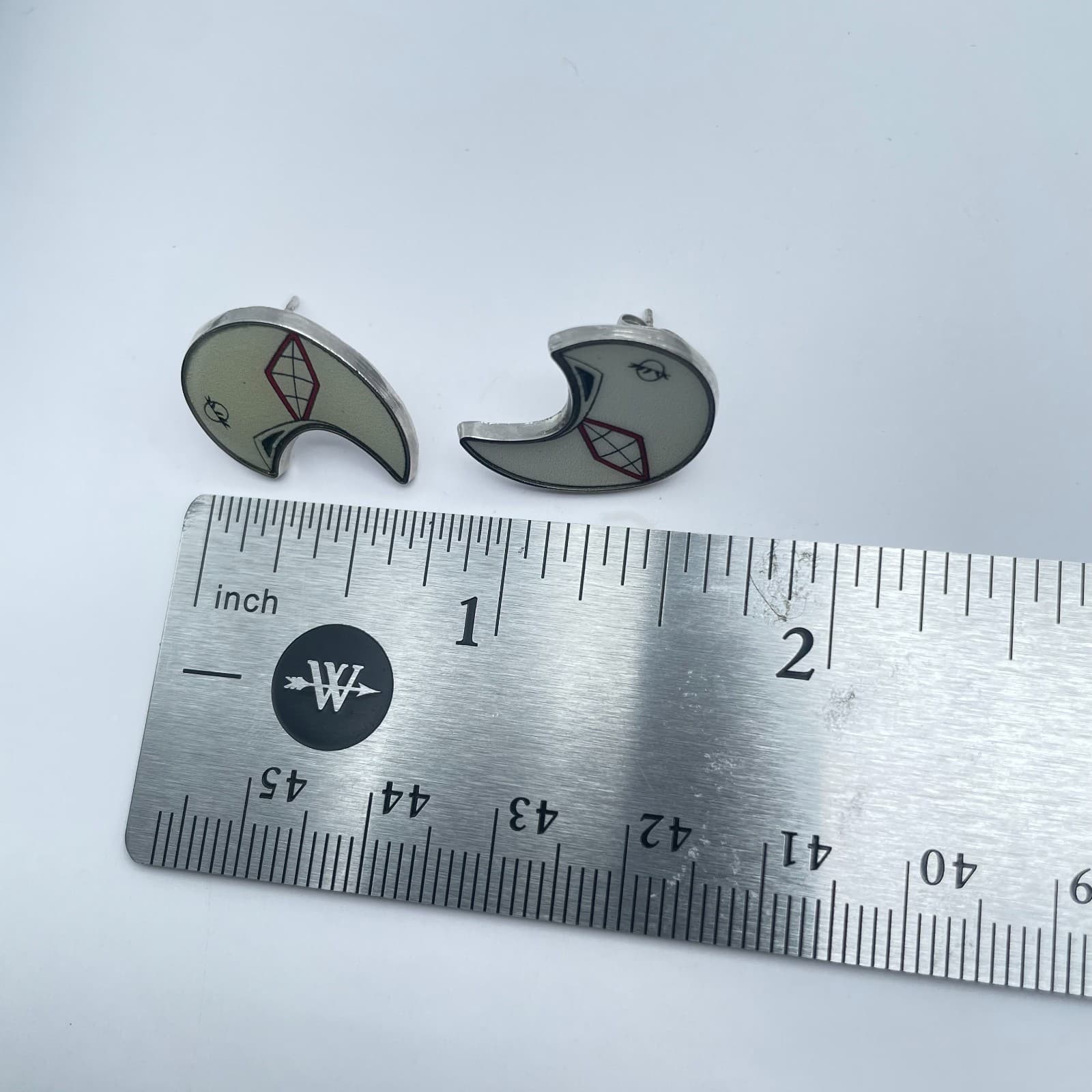 Vintage 90s Soul Eater Moon Silver-Tone Studs Earrings Women's Classic Jewelry - Thumbnail 10