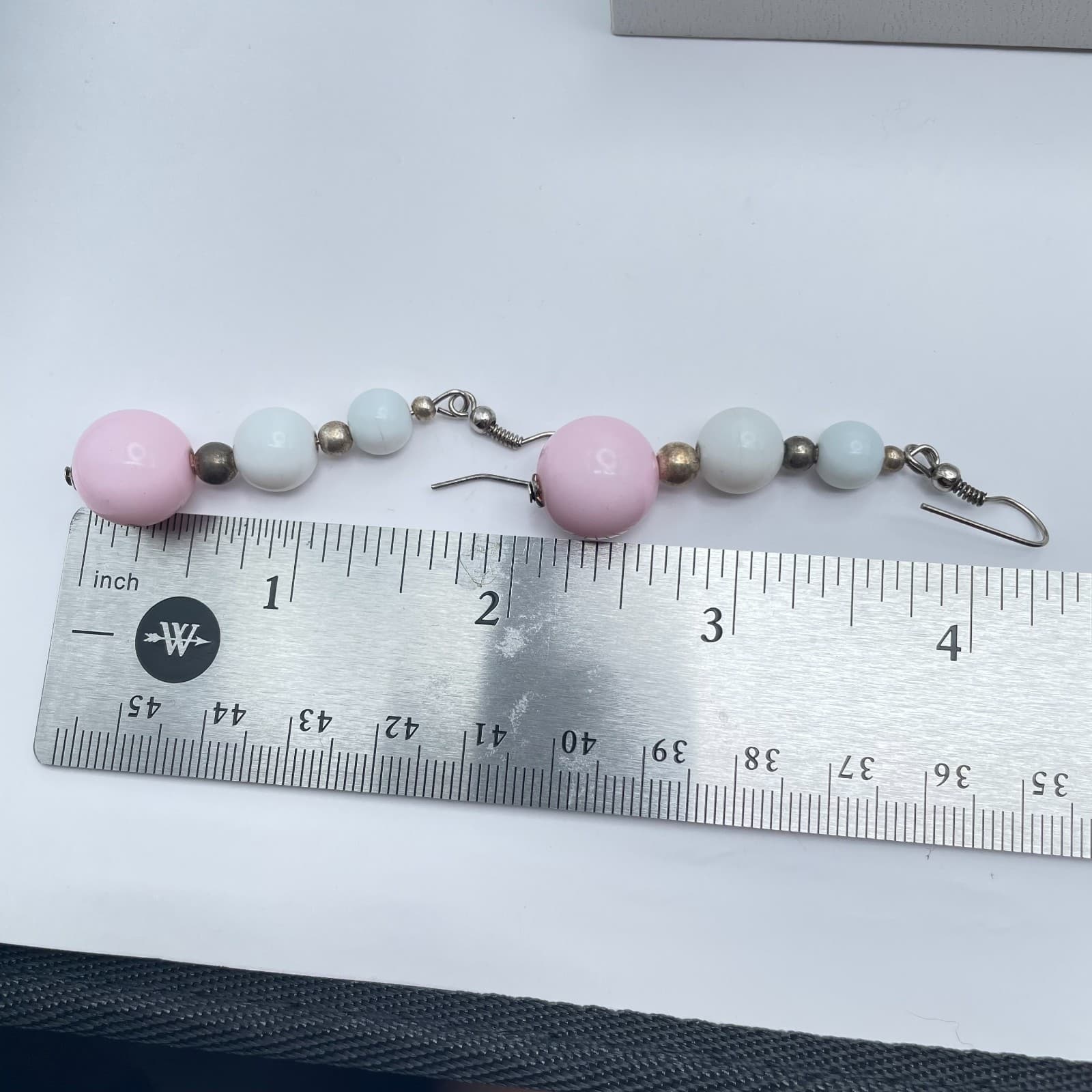 Vintage 90s Pink & White Beaded Drop Earrings Boho Classic Fashion Jewelry - Thumbnail 8