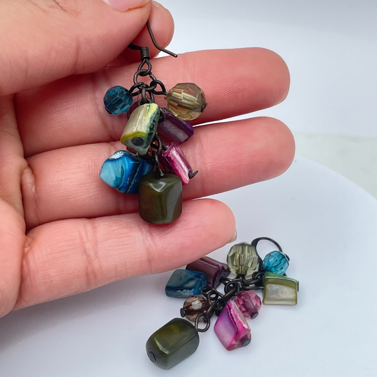 Vintage Y2K Beaded Dangle Earrings Boho Bronze Tone Women's Classic Jewelry - Thumbnail 8