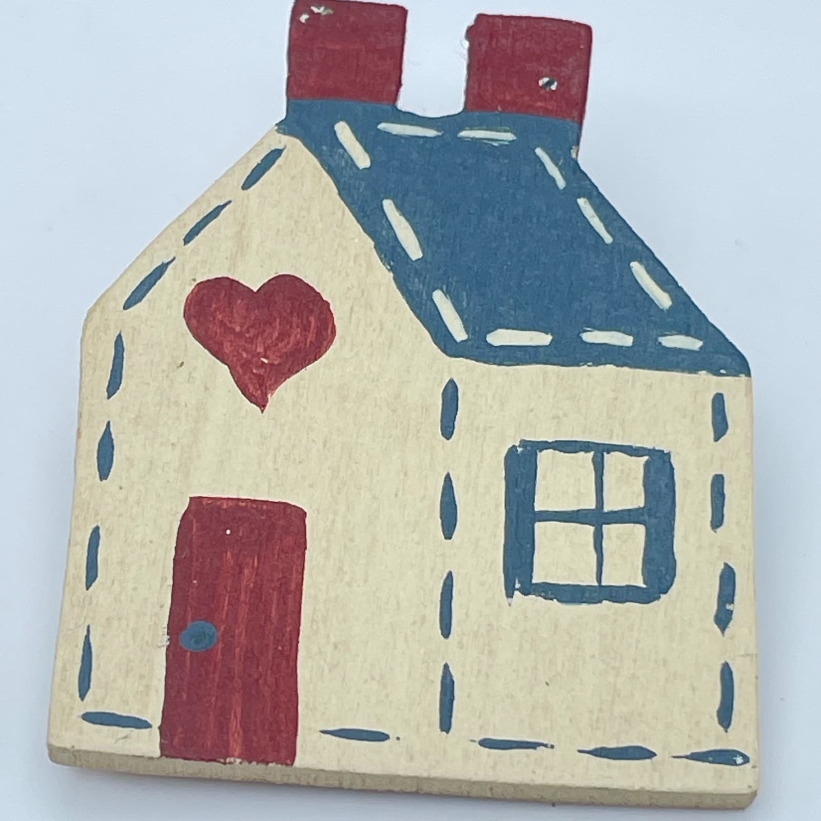 Vintage 90s Hand Painted Wooden House Brooch Pin Art Women's Classic Jewelry - Thumbnail 5