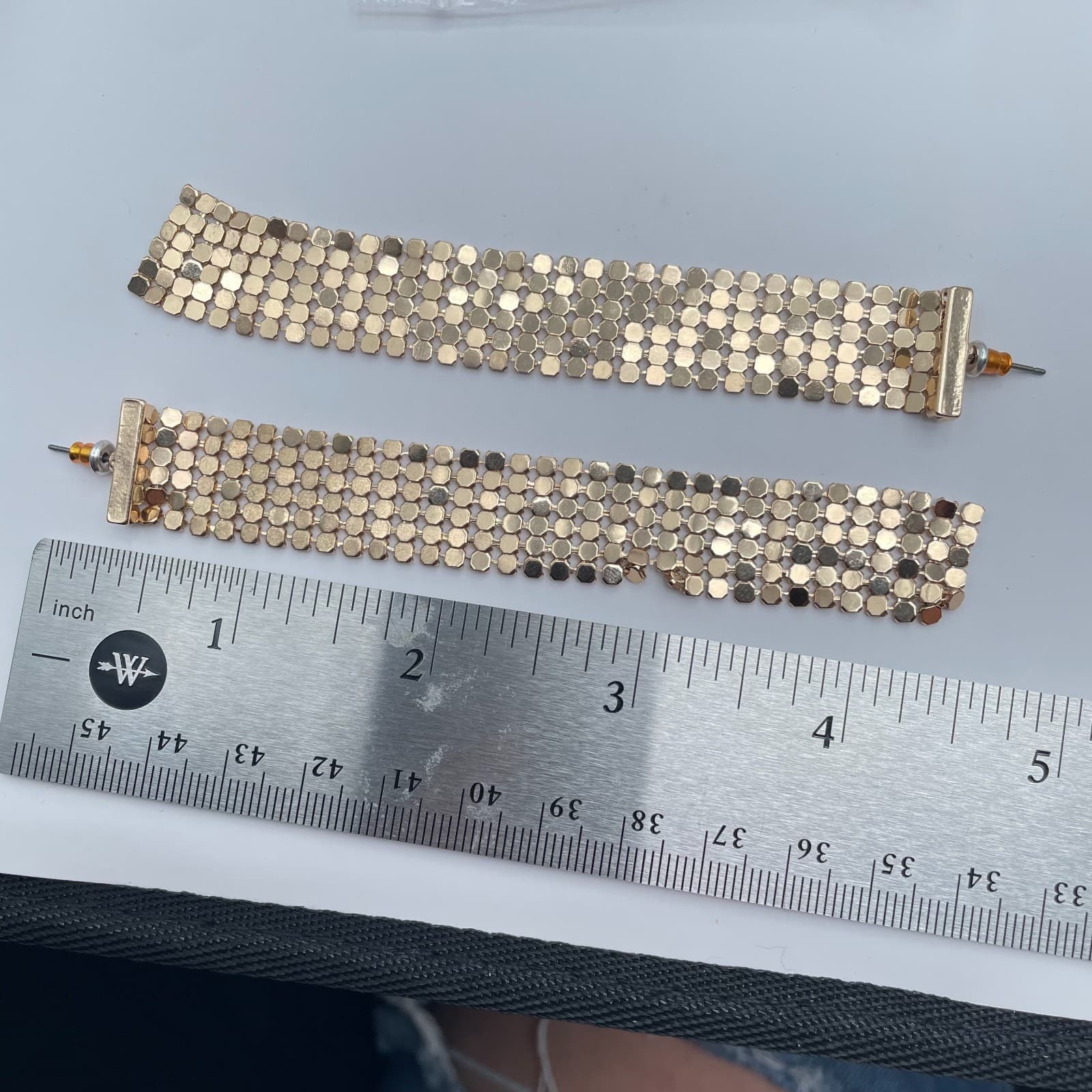 Vintage Y2K Mesh Gold Tone Dangle Stud Earrings Statement Women's Jewelry - Thumbnail 9