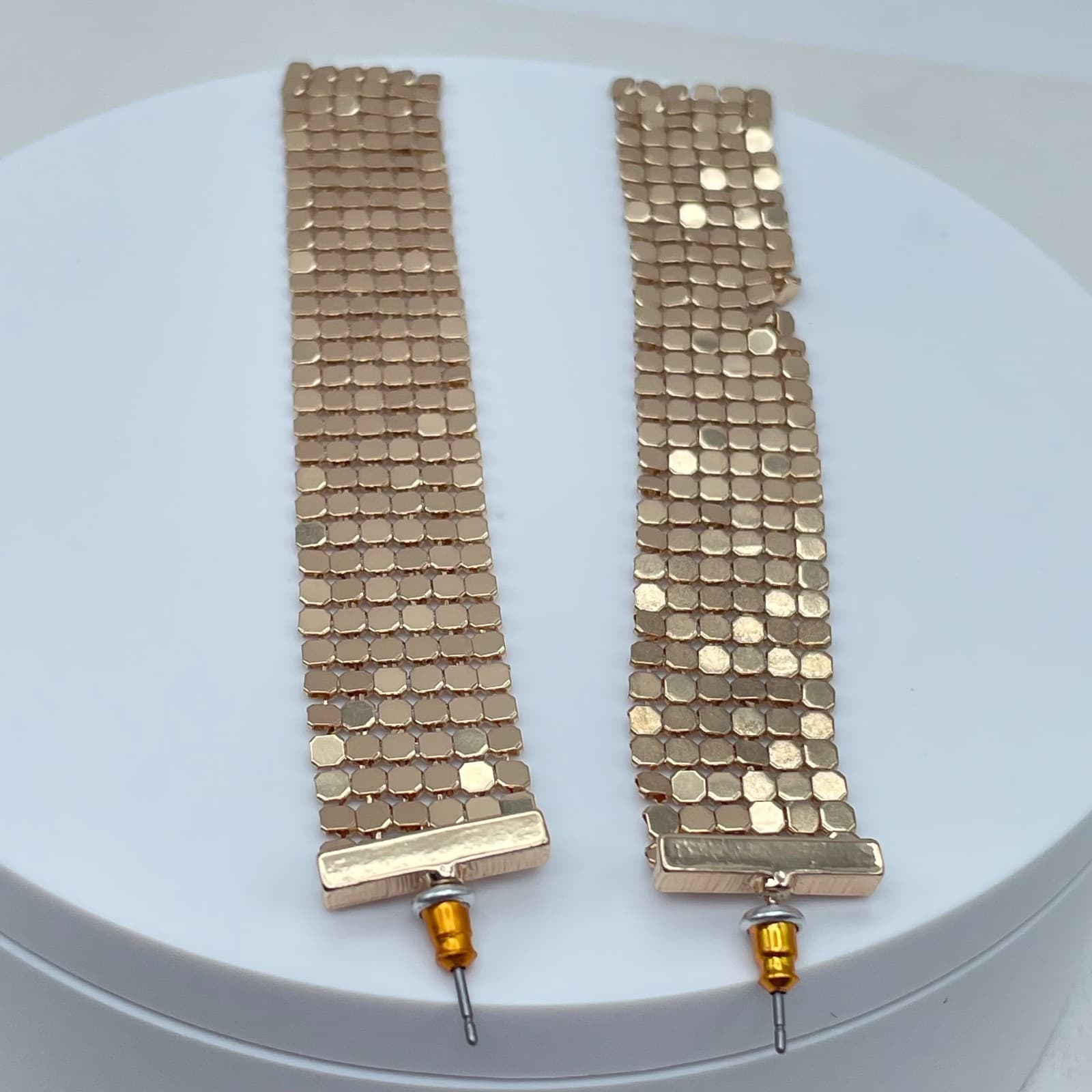 Vintage Y2K Mesh Gold Tone Dangle Stud Earrings Statement Women's Jewelry - Thumbnail 7