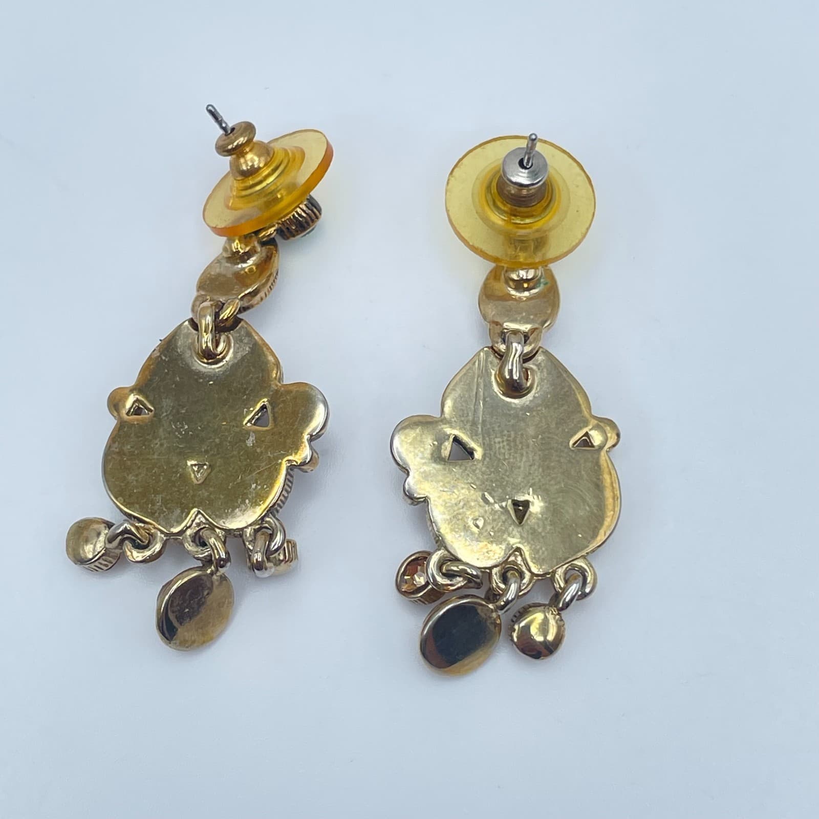 Vintage Y2K Gold Tone Dangle Earrings Rhinestone Glass Statement Women's Jewelry - Thumbnail 3