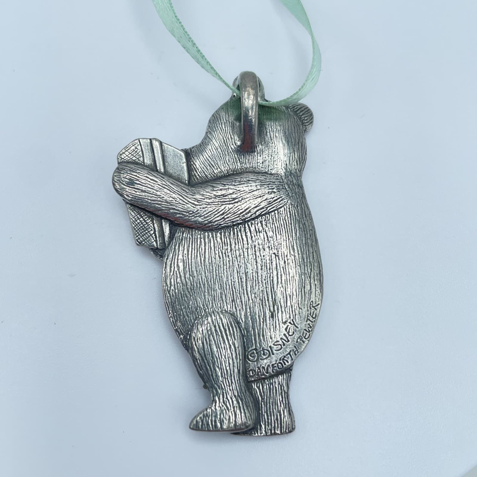 Vintage 90s Disney Danforth Pewter Win Bear Pendant Silver Tone Jewelry - Thumbnail 2