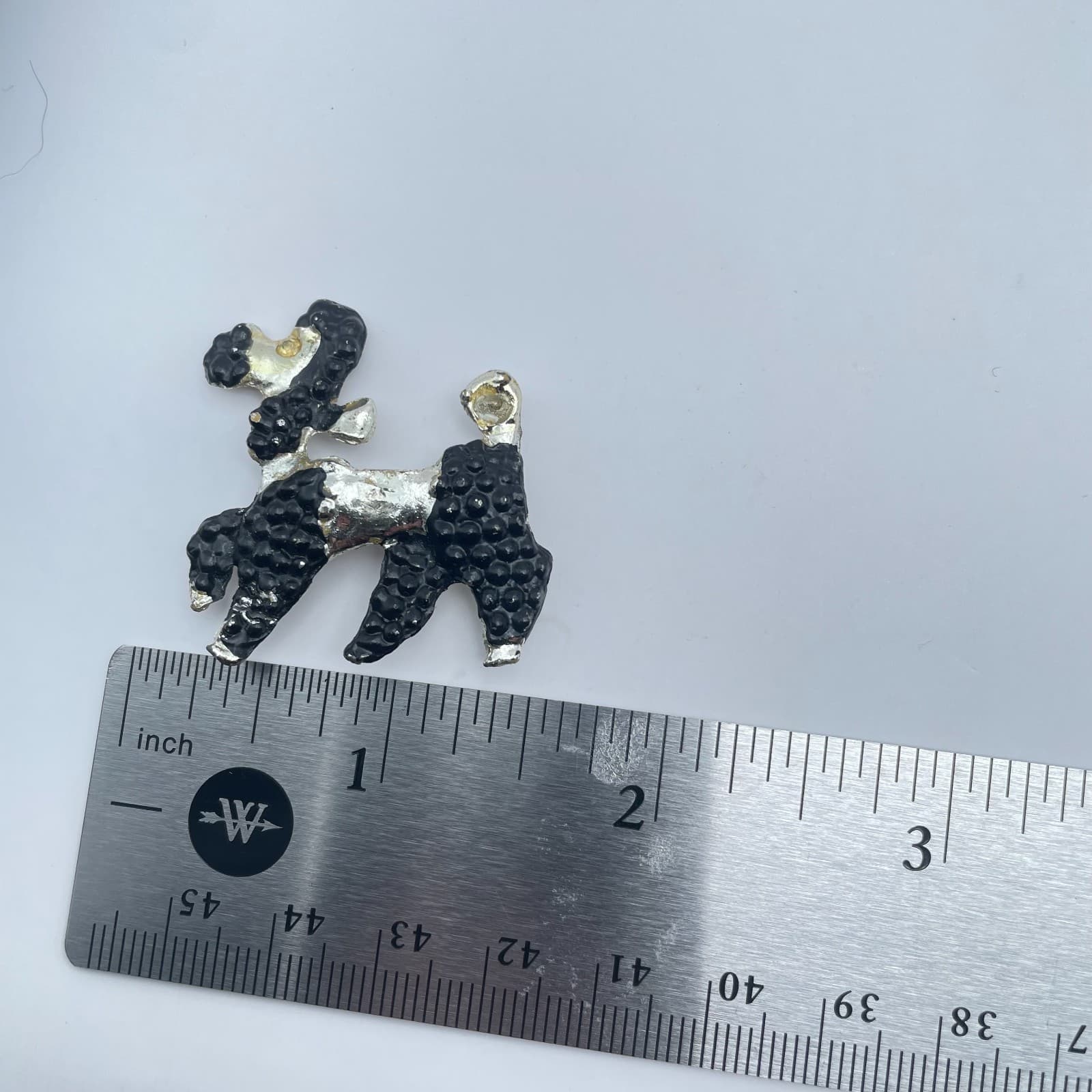 Vintage 90s Silver Tone Textured Black Enamel Poodle Dog Brooch Pin Jewelry - Thumbnail 7