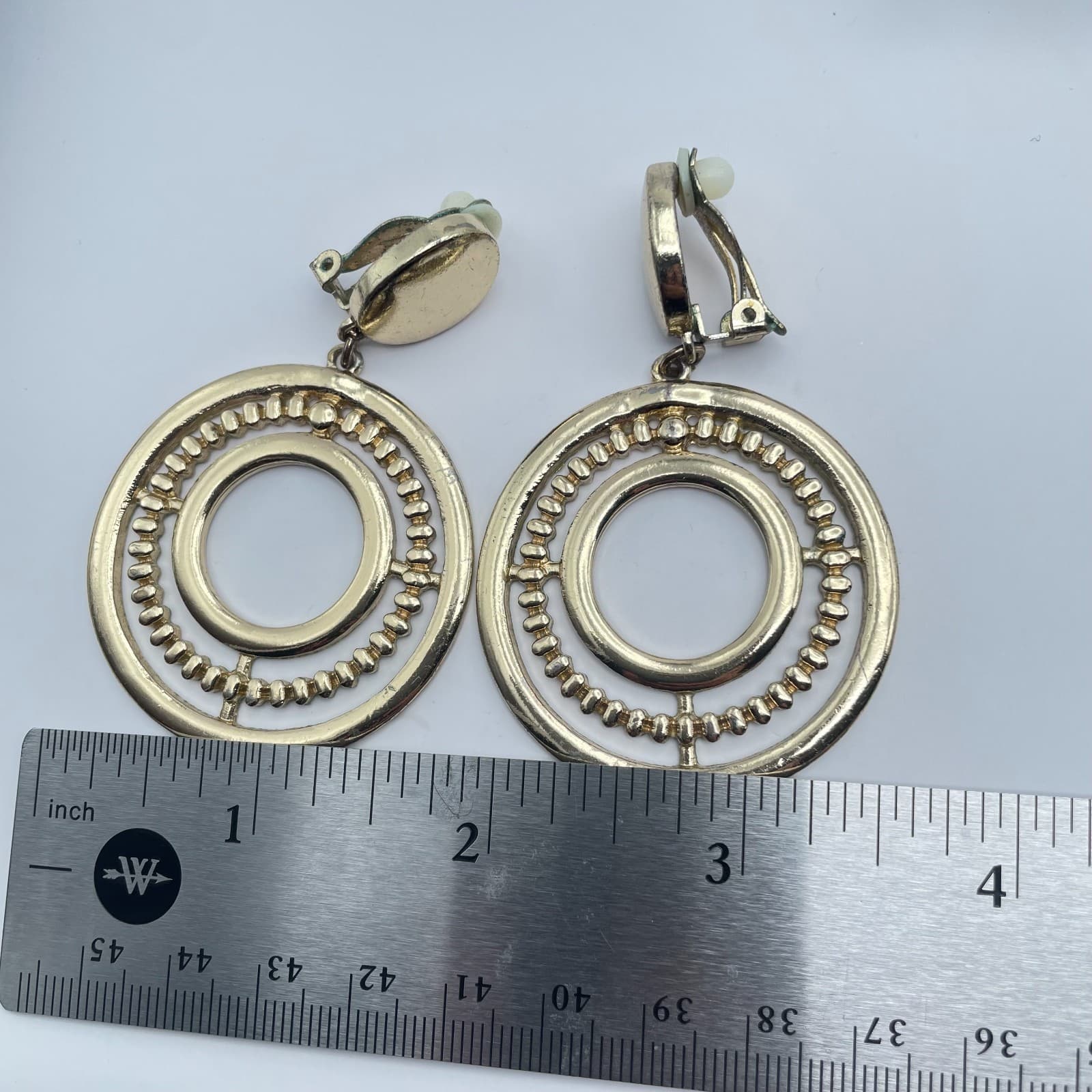 Vintage Y2K Gold Tone Textured Double Hoop Dangle Earrings Women's Jewelry - Thumbnail 9
