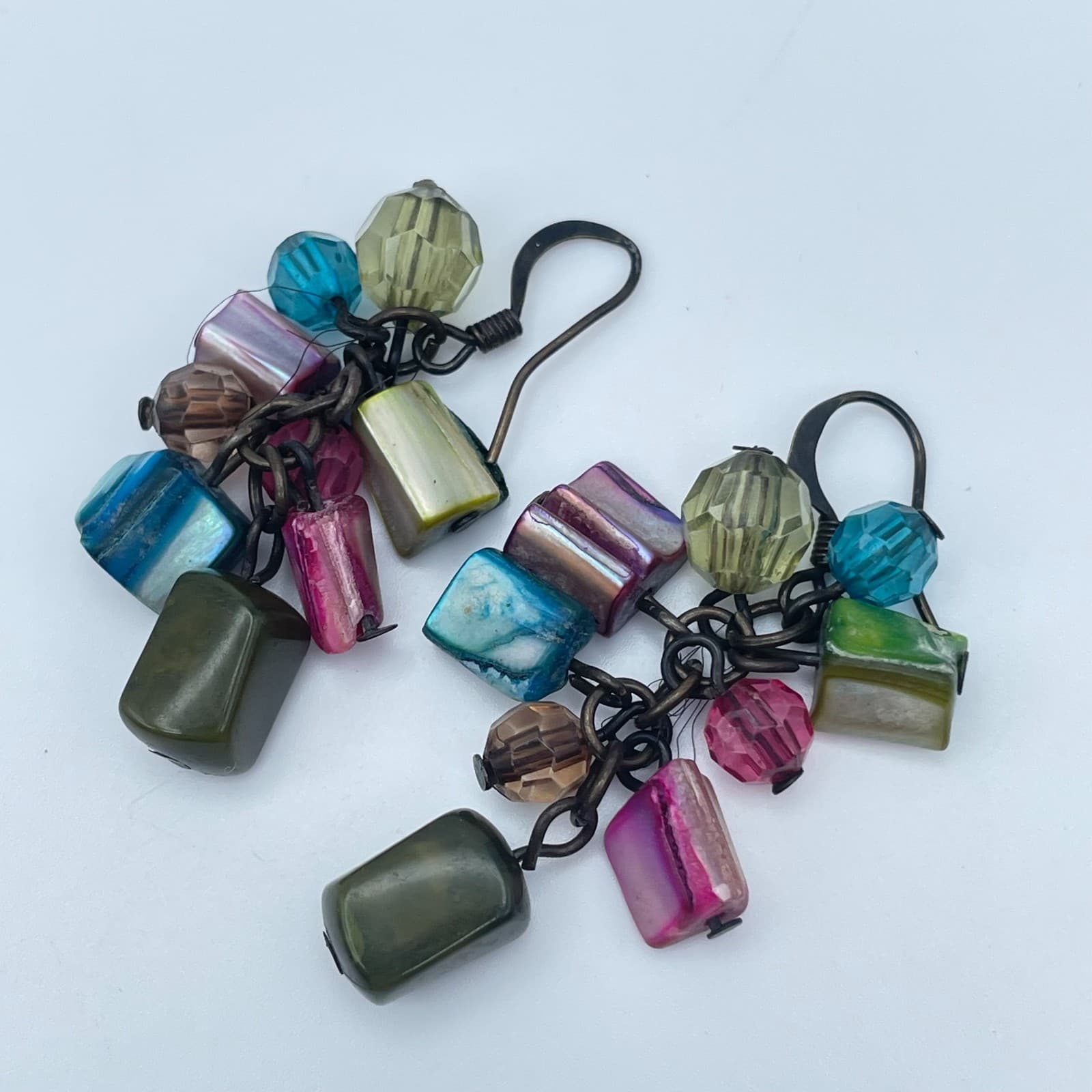 Vintage Y2K Beaded Dangle Earrings Boho Bronze Tone Women's Classic Jewelry - Thumbnail 2