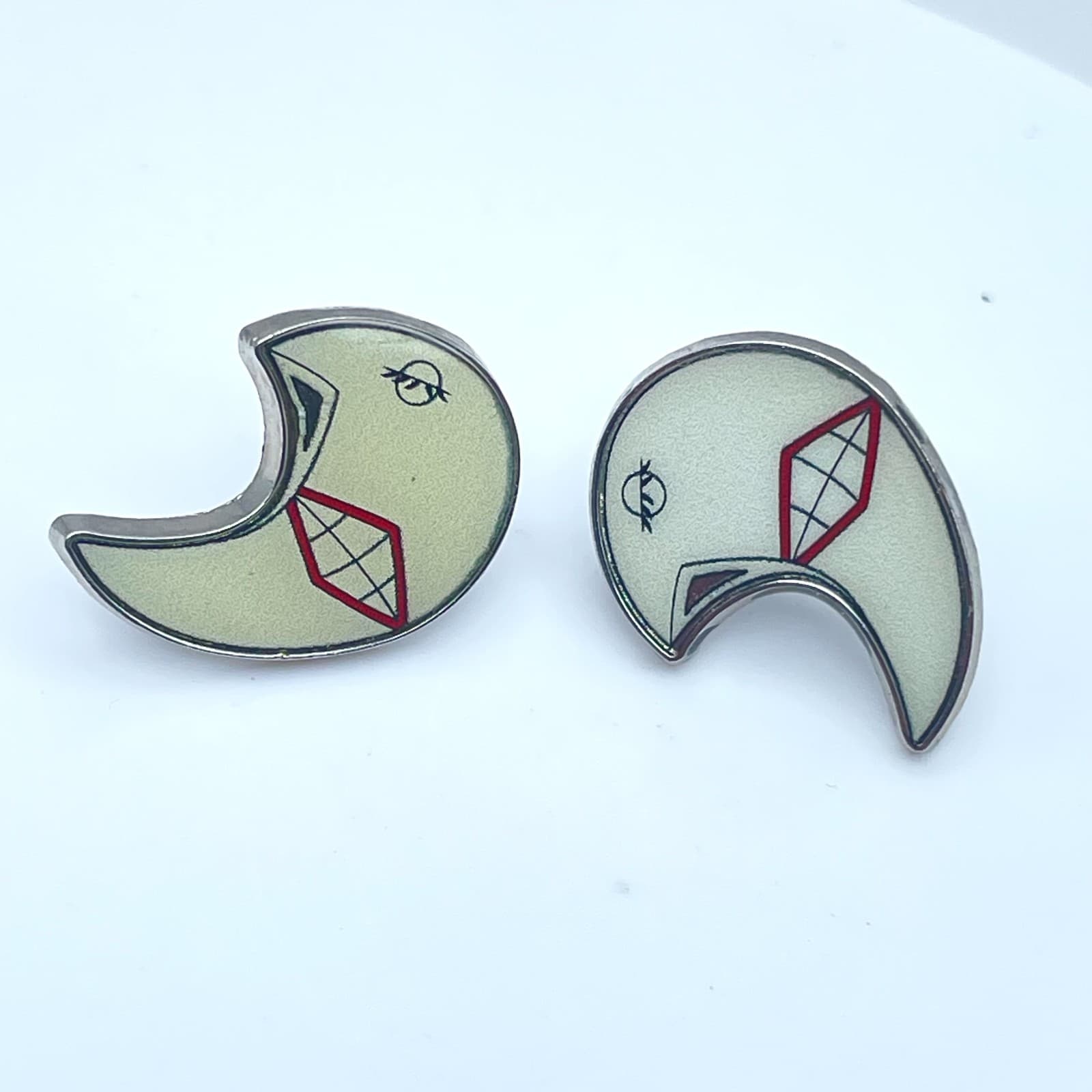 Vintage 90s Soul Eater Moon Silver-Tone Studs Earrings Women's Classic Jewelry - Image 1