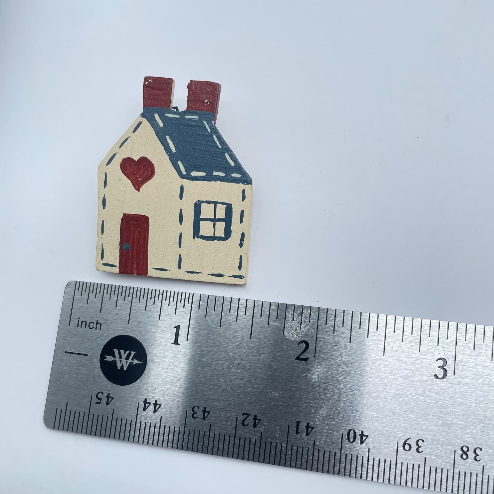 Vintage 90s Hand Painted Wooden House Brooch Pin Art Women's Classic Jewelry - Thumbnail 7