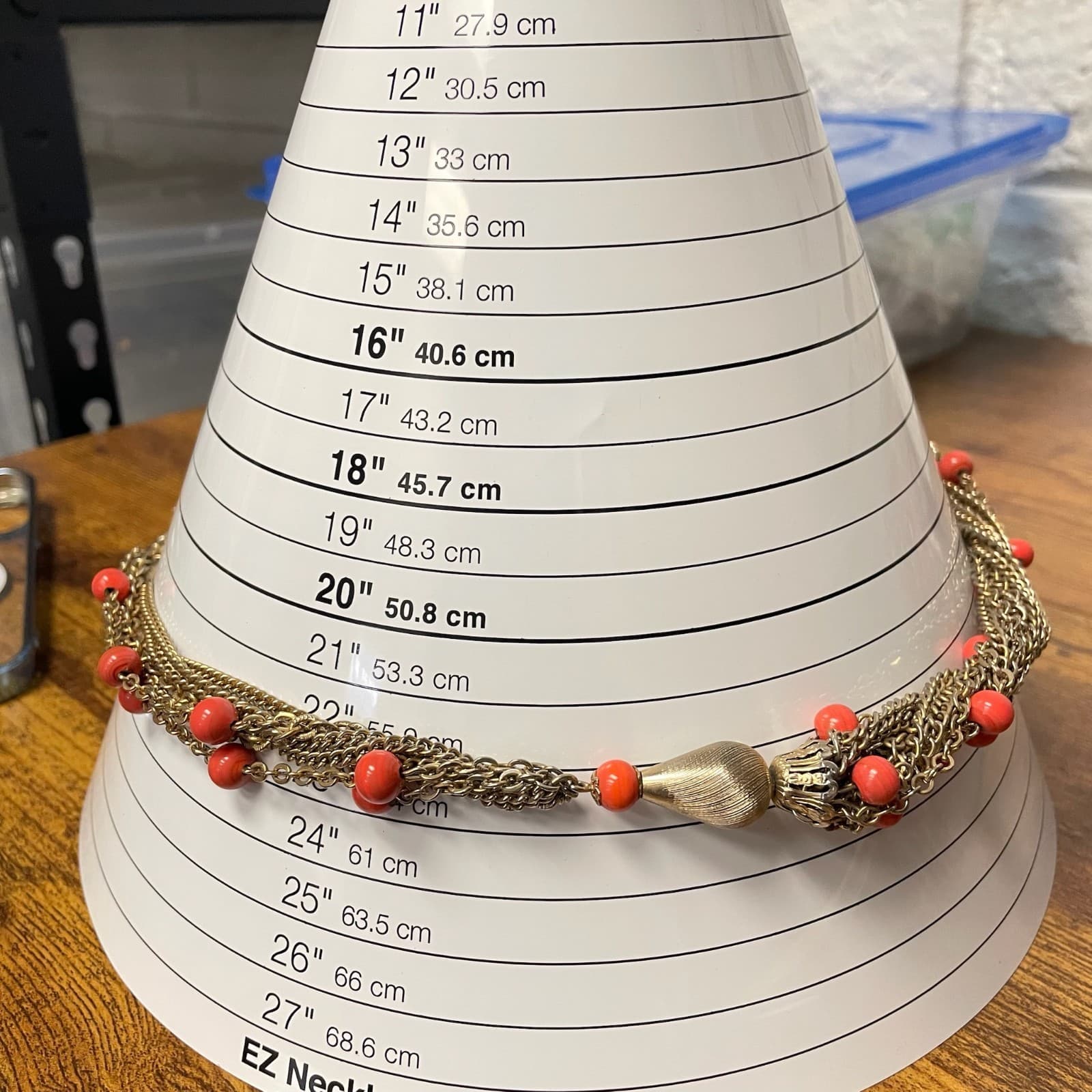 Vintage Multi-strand gold-tone chain necklace with red beads and tassel accents - Thumbnail 10