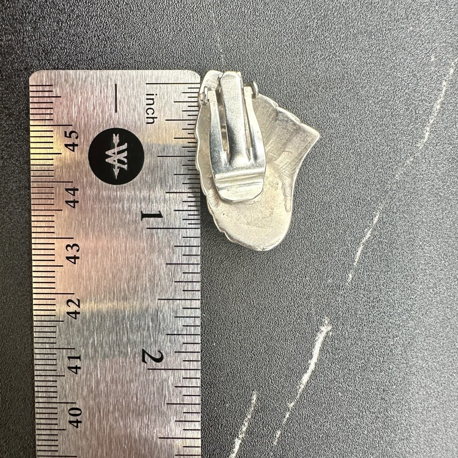 Vintage Silver Tone Oval Cabochon Fan Clip on Earrings Retro Statement - Thumbnail 2