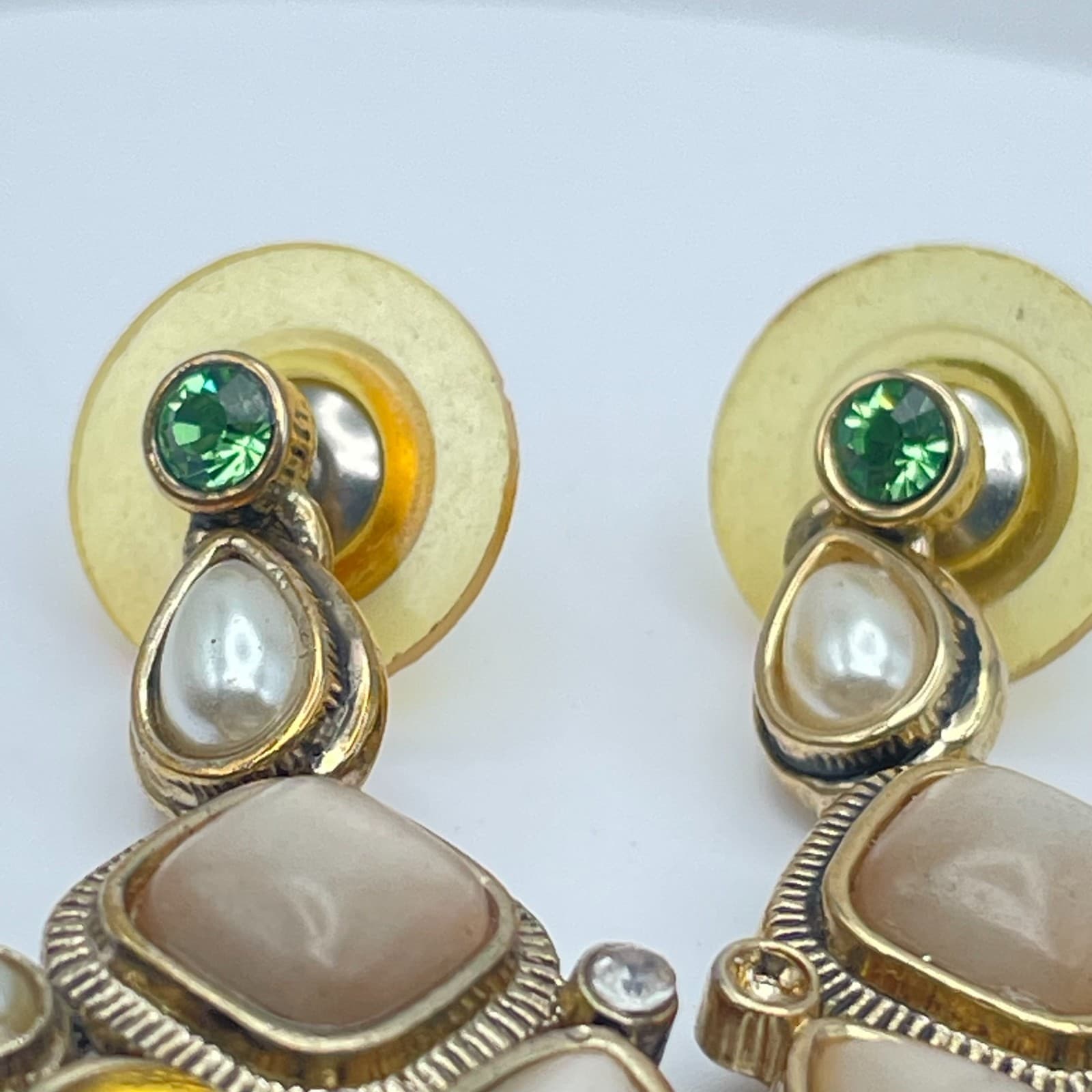 Vintage Y2K Gold Tone Dangle Earrings Rhinestone Glass Statement Women's Jewelry - Thumbnail 10
