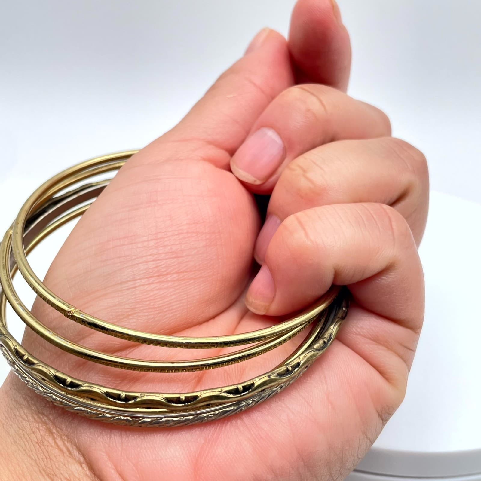 Vintage Gold-Tone Classic Fashion Oxidize Metal Slide Bunch Bangle Bracelet Set - Thumbnail 8