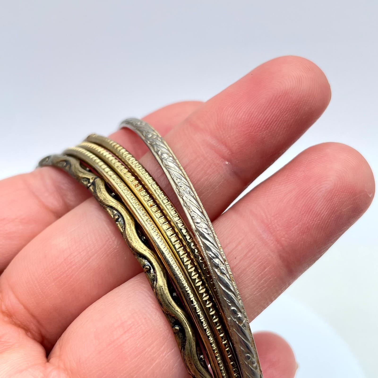 Vintage Gold-Tone Classic Fashion Oxidize Metal Slide Bunch Bangle Bracelet Set - Thumbnail 10