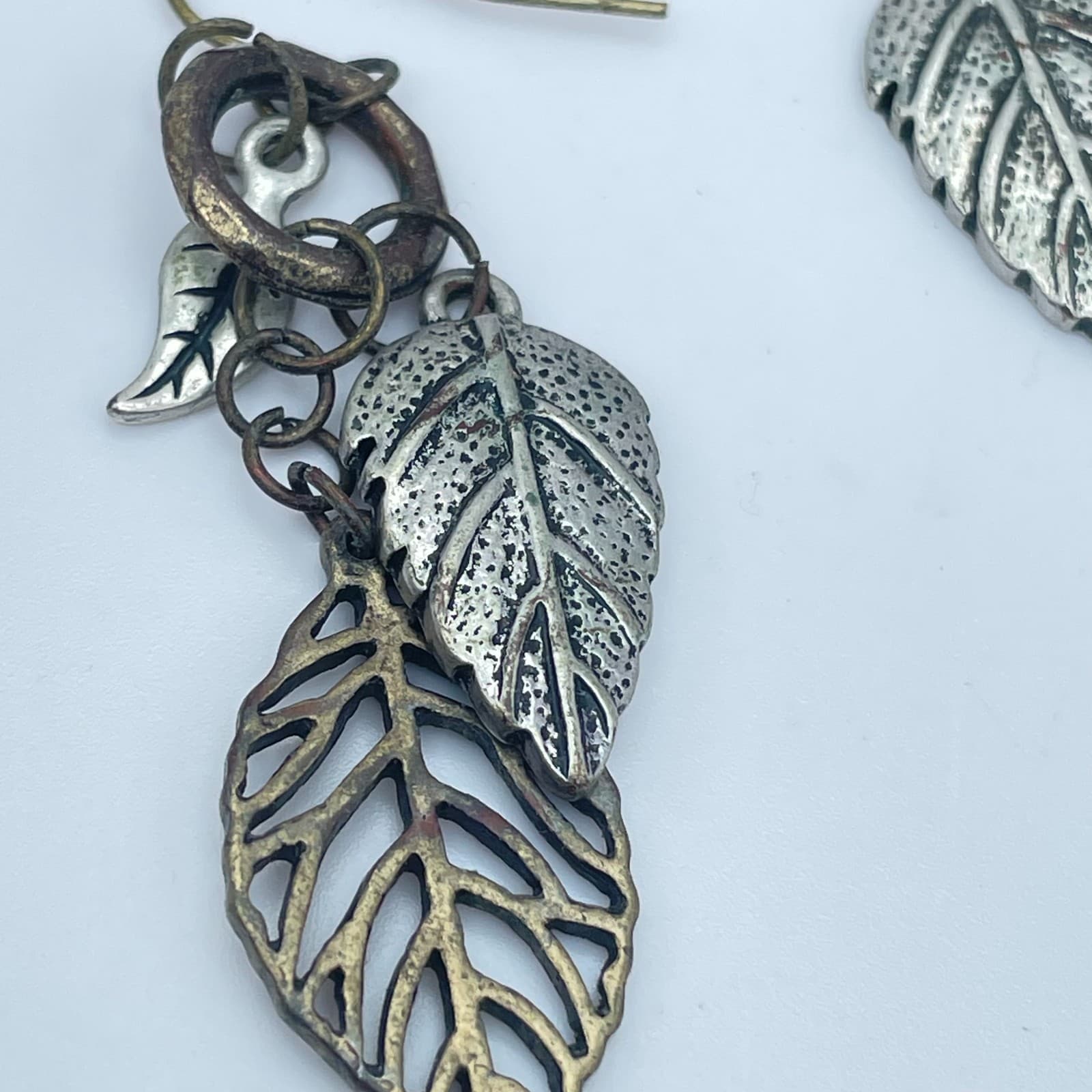 Vintage 80s 90s Tiered Leaf Dangle Earrings Boho Women's Classic Fashion Jewelry - Thumbnail 7