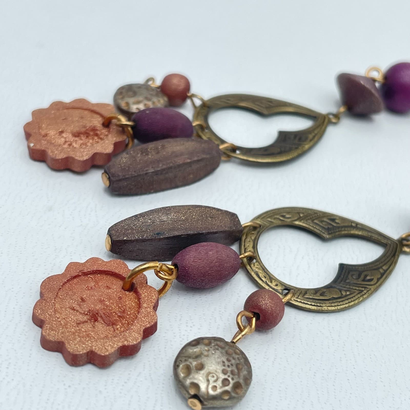 Vintage Y2K Wooden Beaded Dangle Earrings Statement Boho Women's Classic Jewelry - Thumbnail 3