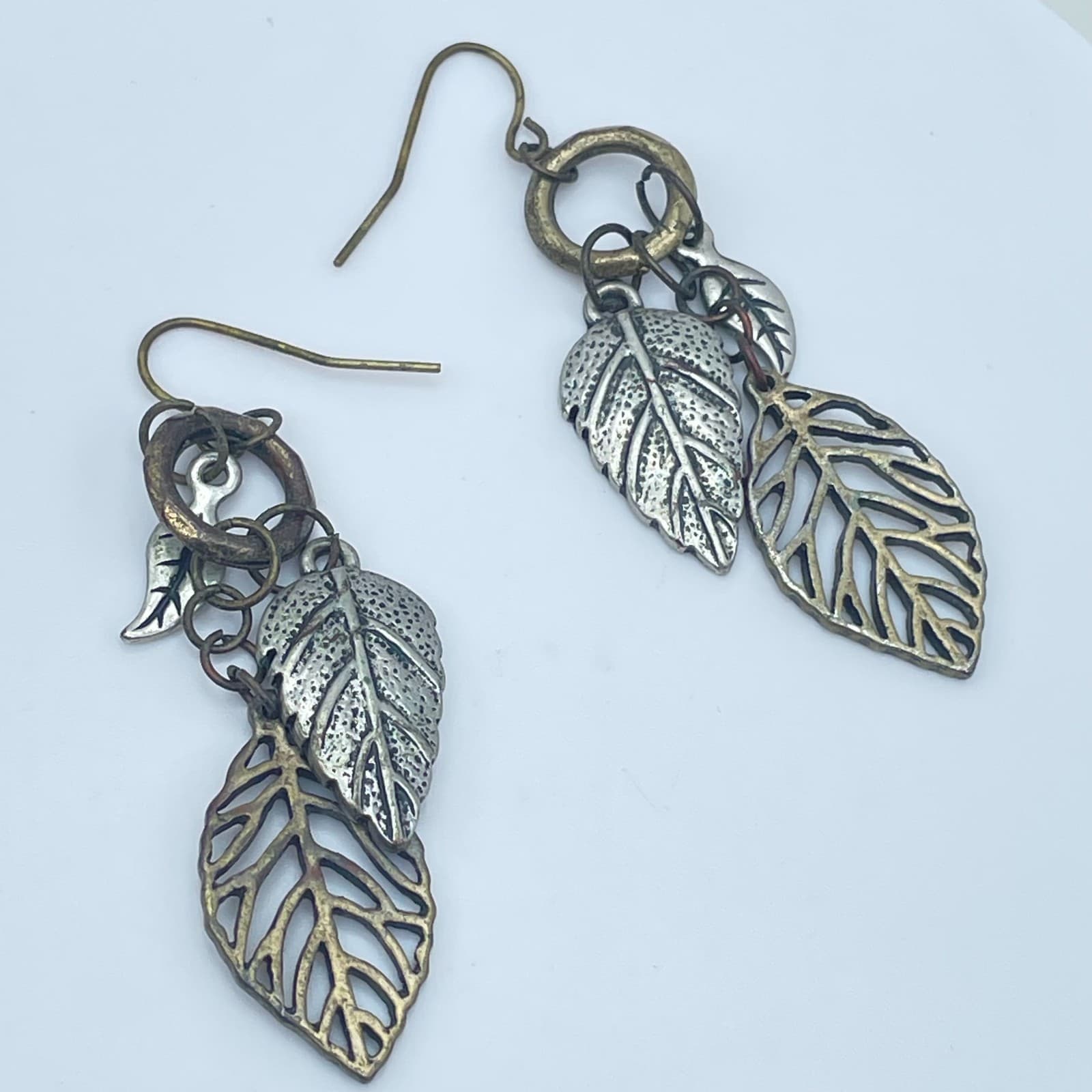Vintage 80s 90s Tiered Leaf Dangle Earrings Boho Women's Classic Fashion Jewelry - Thumbnail 6