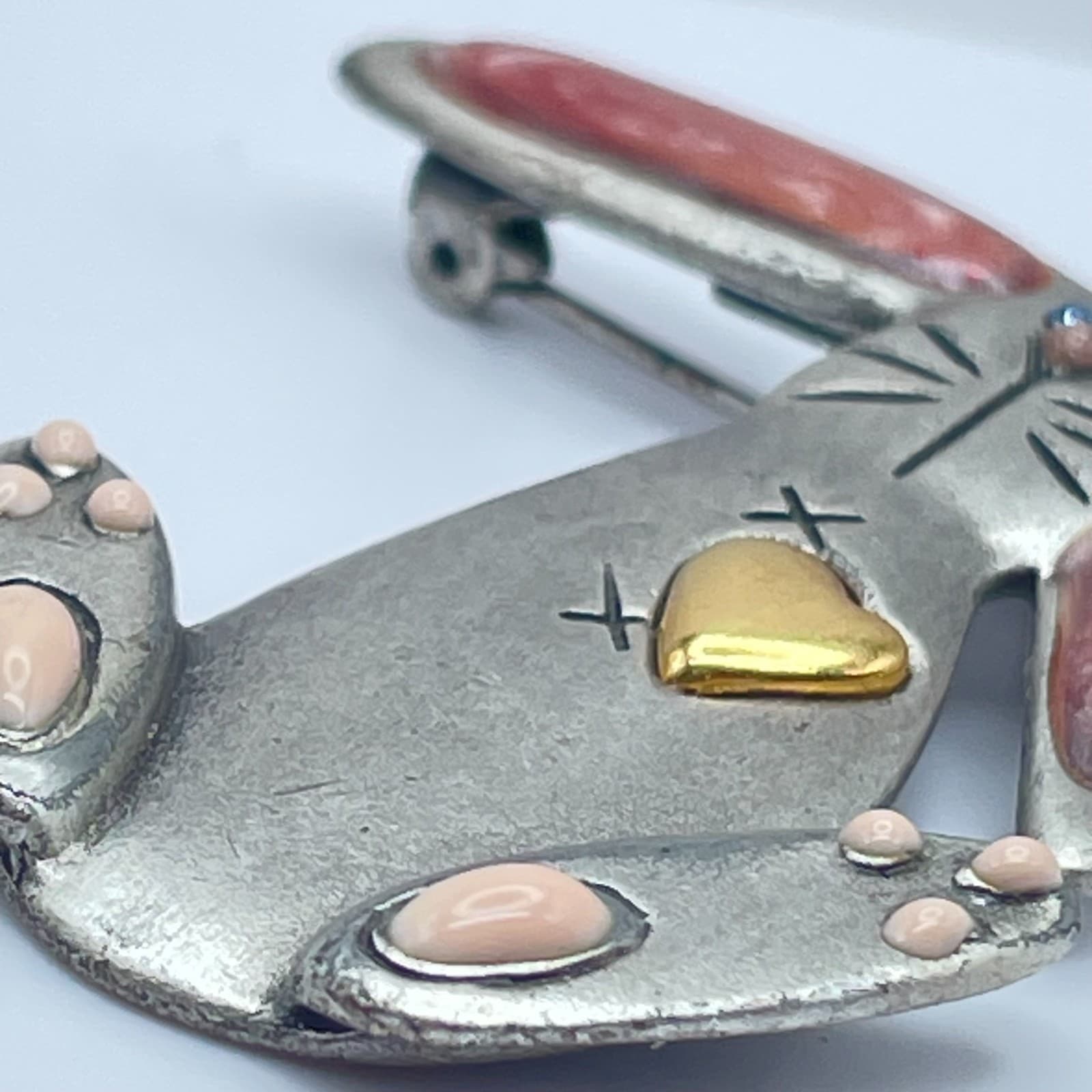 Vintage 90s AJMC Blue Crystal Enamel Bunny Rabbit Brooch Silver Tone Jewelry - Thumbnail 7