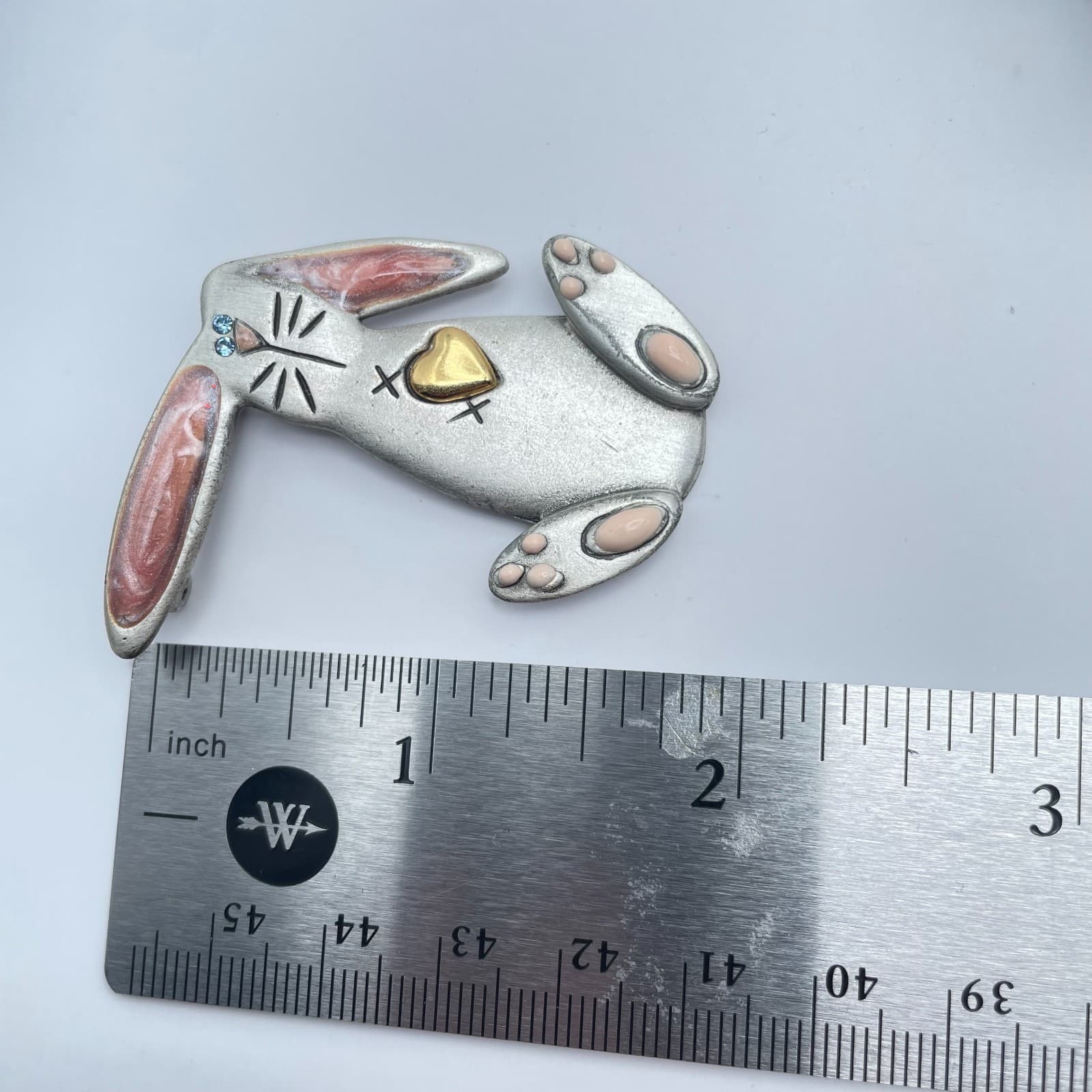 Vintage 90s AJMC Blue Crystal Enamel Bunny Rabbit Brooch Silver Tone Jewelry - Thumbnail 8