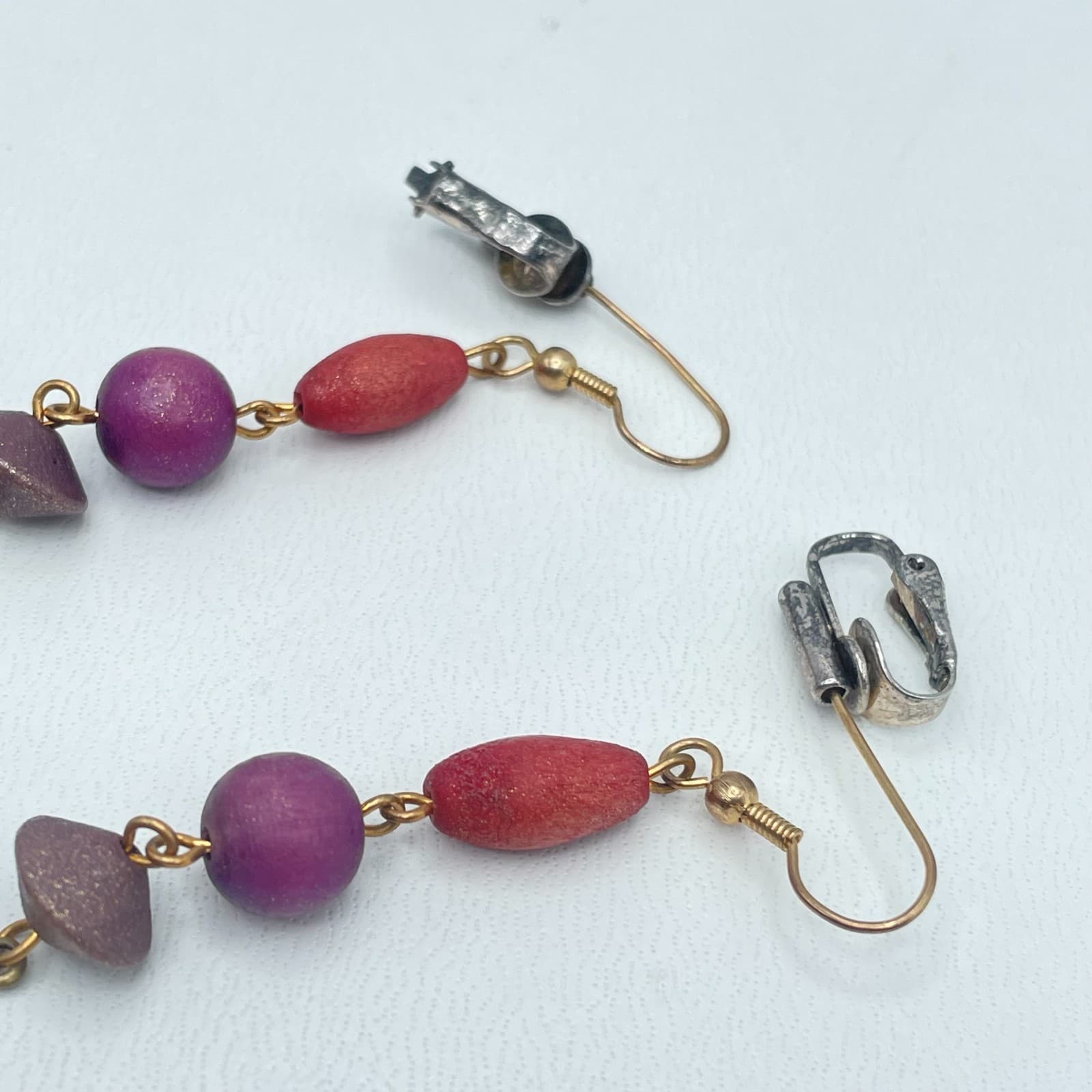 Vintage Y2K Wooden Beaded Dangle Earrings Statement Boho Women's Classic Jewelry - Thumbnail 4