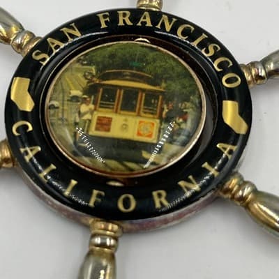 Vintage San Francisco Cable Car, Golden Gate Bridge Ship Wheel Keychain Souvenir - Thumbnail 3