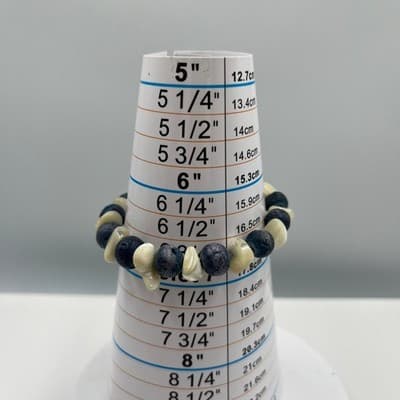 Vintage Navy Blue Bead & Shell Bracelet Gold Tone Clasp Coastal Beach Bohemian - Thumbnail 8