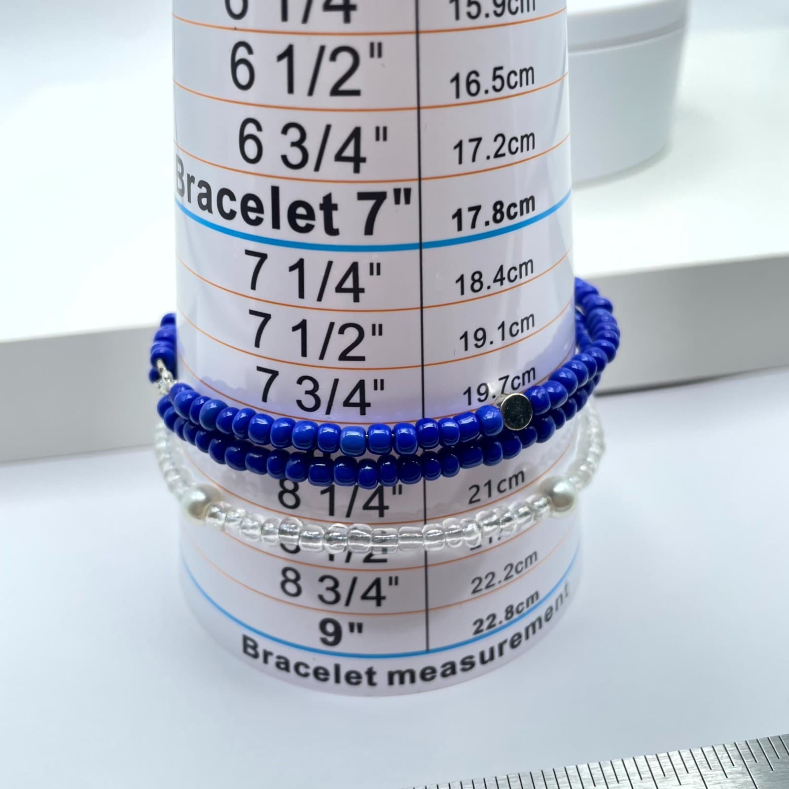 Afro-Caribbean Blue White Seed Beads Mother Of Pearls Triple-Stranded Bracelet - Thumbnail 2