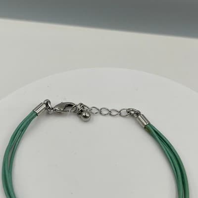 Vintage Lia Sophia Green Cord Bracelet Pave Crystal Disc Charm Adjustable Chain - Thumbnail 2