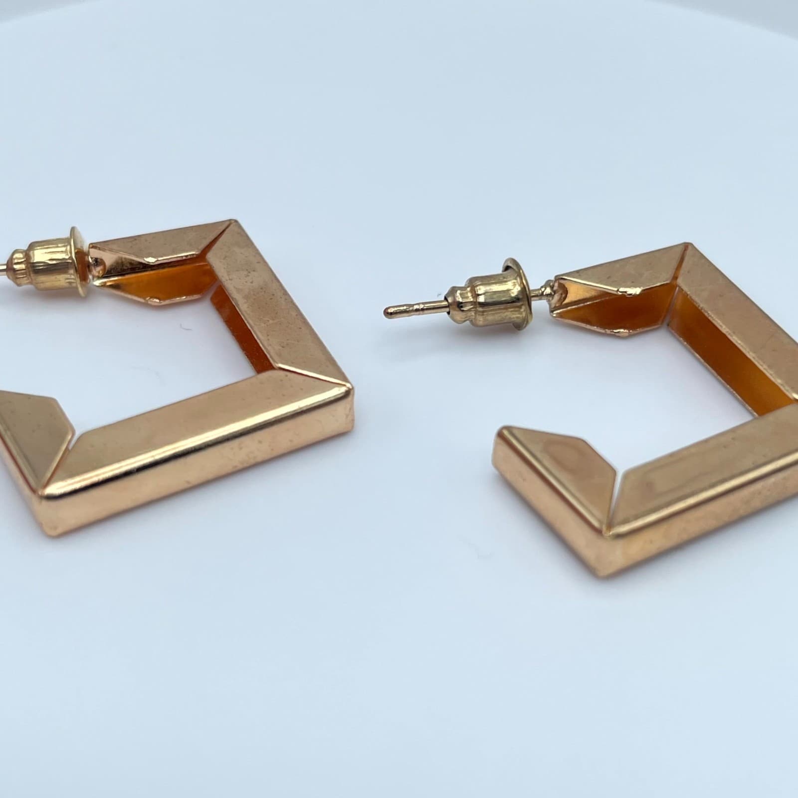 Contemporary Gold-Tone Boho Classic Fashion Geometric Square Hoop Stud Earrings - Thumbnail 5