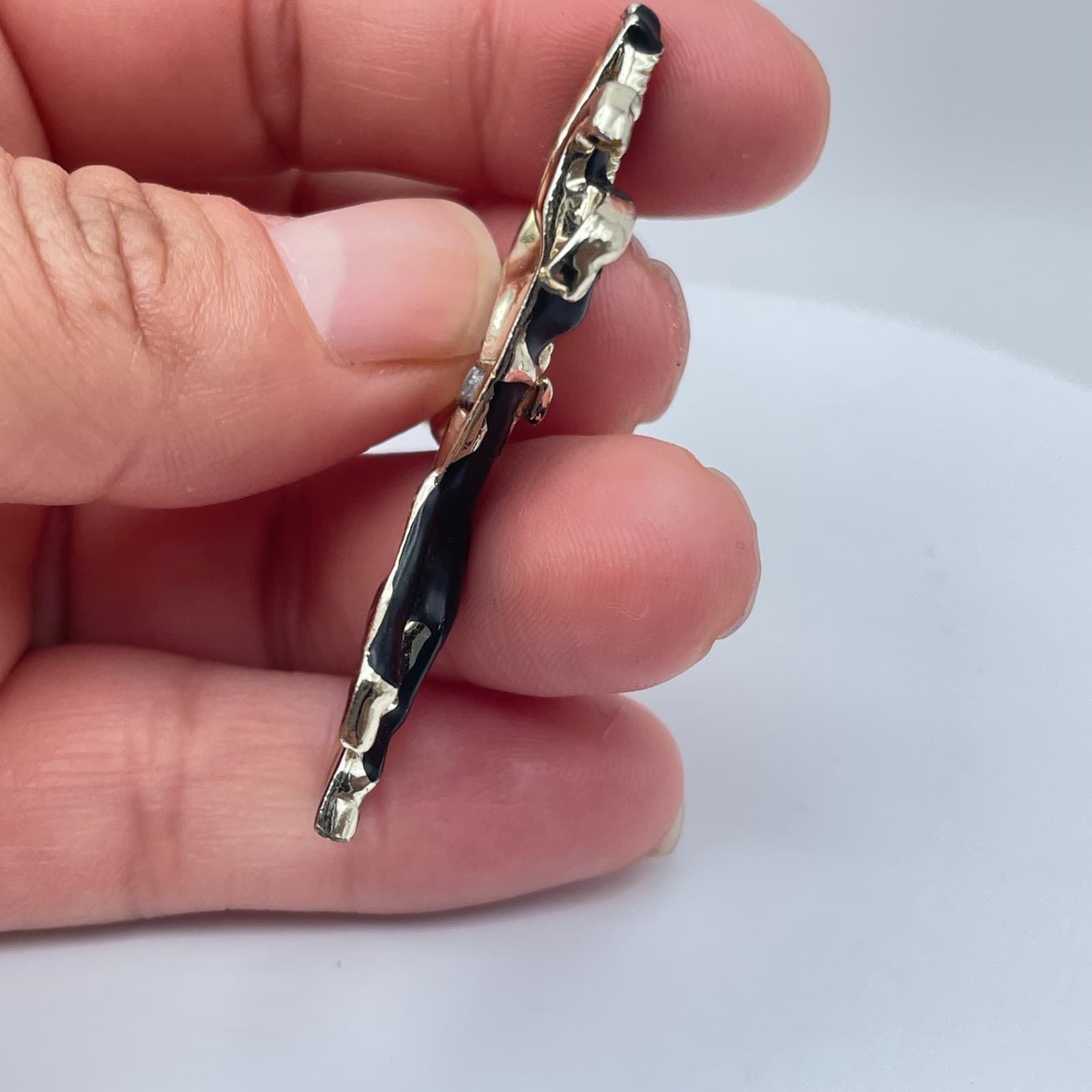 Vintage Y2K Gold Tone Black Enamel Horse and Jockey Badge Classic Jewelry - Thumbnail 6