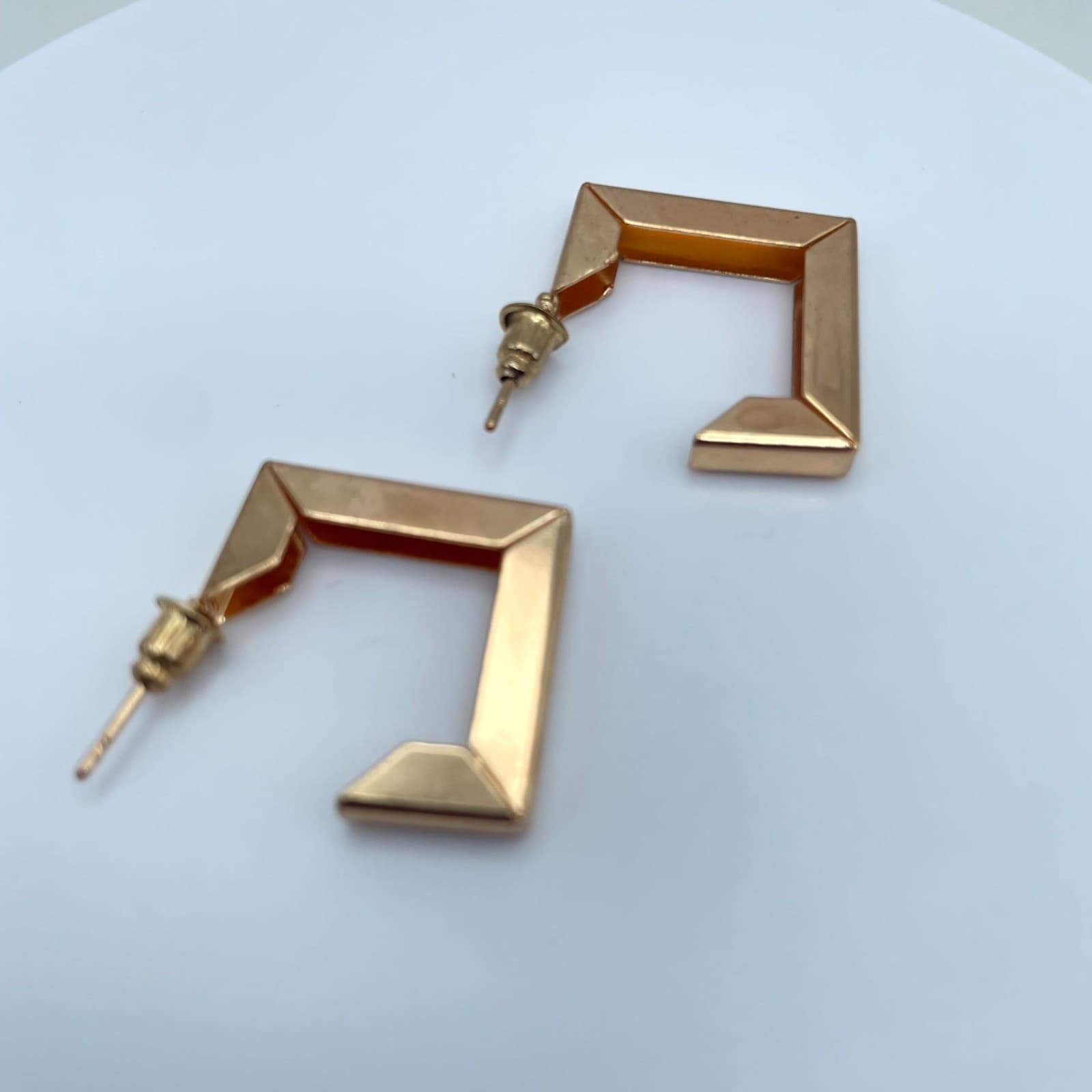 Contemporary Gold-Tone Boho Classic Fashion Geometric Square Hoop Stud Earrings - Image 1