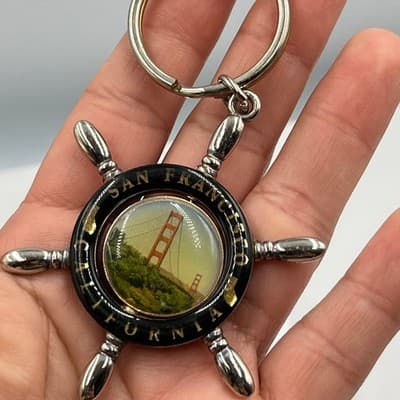 Vintage San Francisco Cable Car, Golden Gate Bridge Ship Wheel Keychain Souvenir - Thumbnail 5