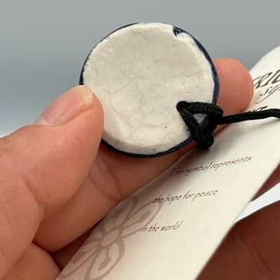 Vintage Handmade African Symbols Peace Pendant Necklace Clay Disk Blue Cord - Thumbnail 4