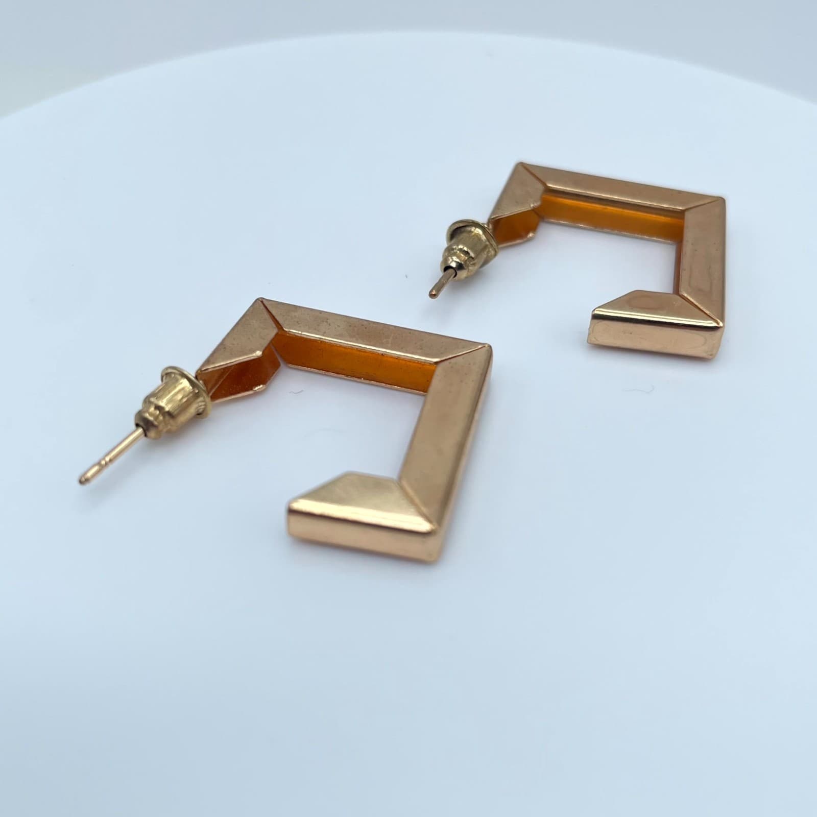 Contemporary Gold-Tone Boho Classic Fashion Geometric Square Hoop Stud Earrings - Thumbnail 3