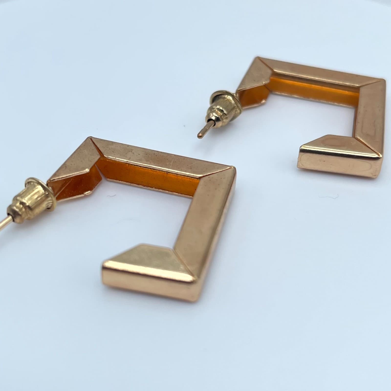 Contemporary Gold-Tone Boho Classic Fashion Geometric Square Hoop Stud Earrings - Thumbnail 4