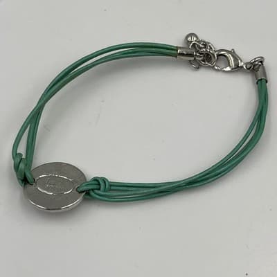 Vintage Lia Sophia Green Cord Bracelet Pave Crystal Disc Charm Adjustable Chain - Thumbnail 5