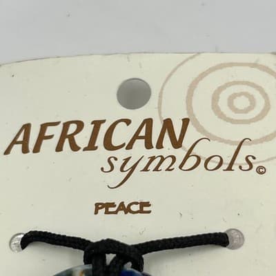 Vintage Handmade African Symbols Peace Pendant Necklace Clay Disk Blue Cord - Thumbnail 3