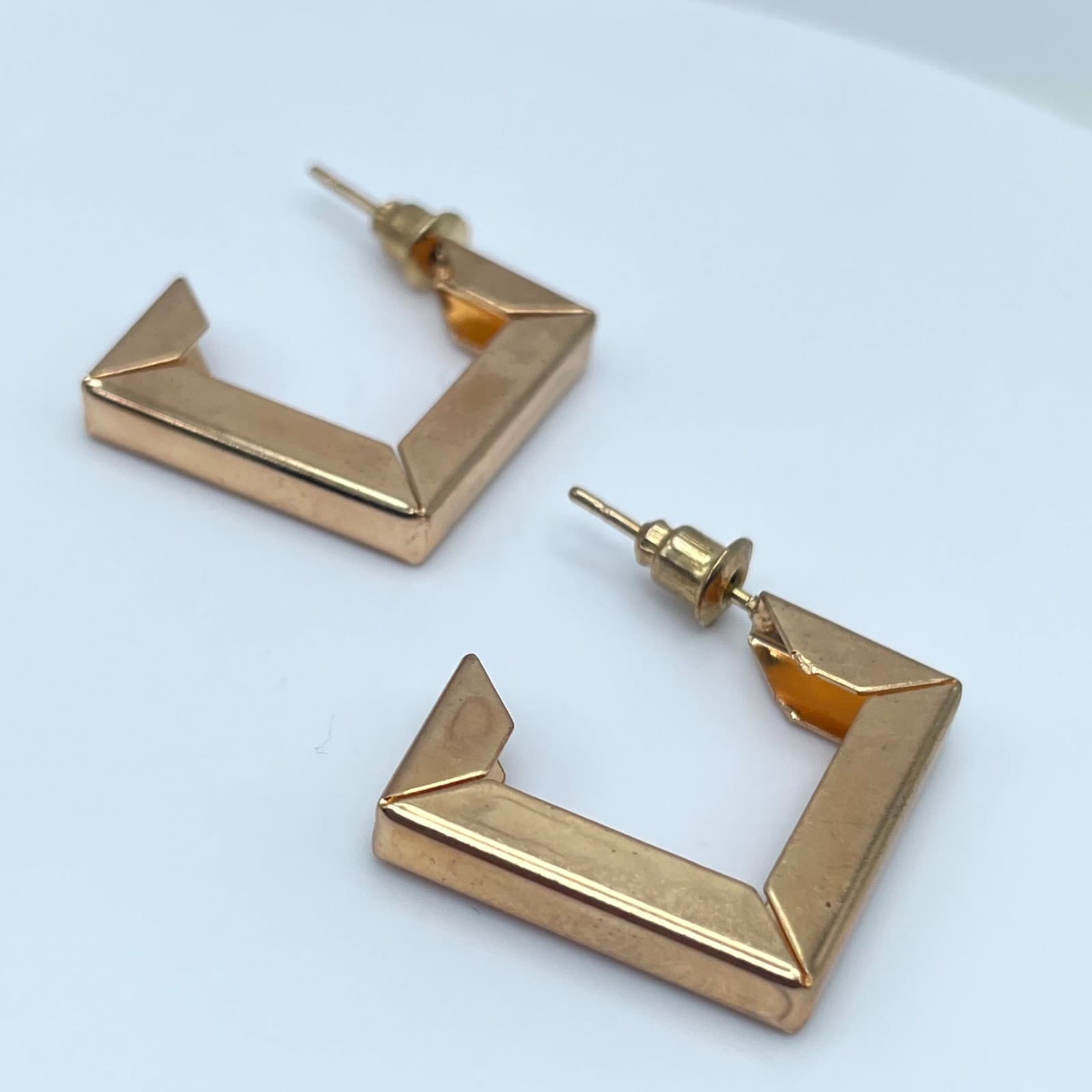 Contemporary Gold-Tone Boho Classic Fashion Geometric Square Hoop Stud Earrings - Thumbnail 6